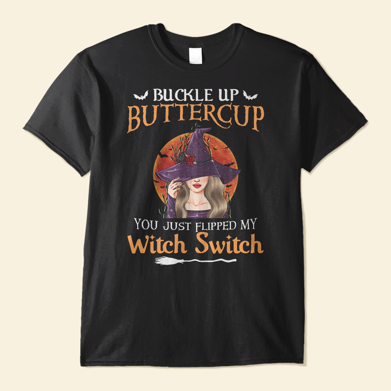 Buckle Up Butter Cup, Witch Switch - Personalized Shirt - Halloween Gifts For Witch - Witch Face Front