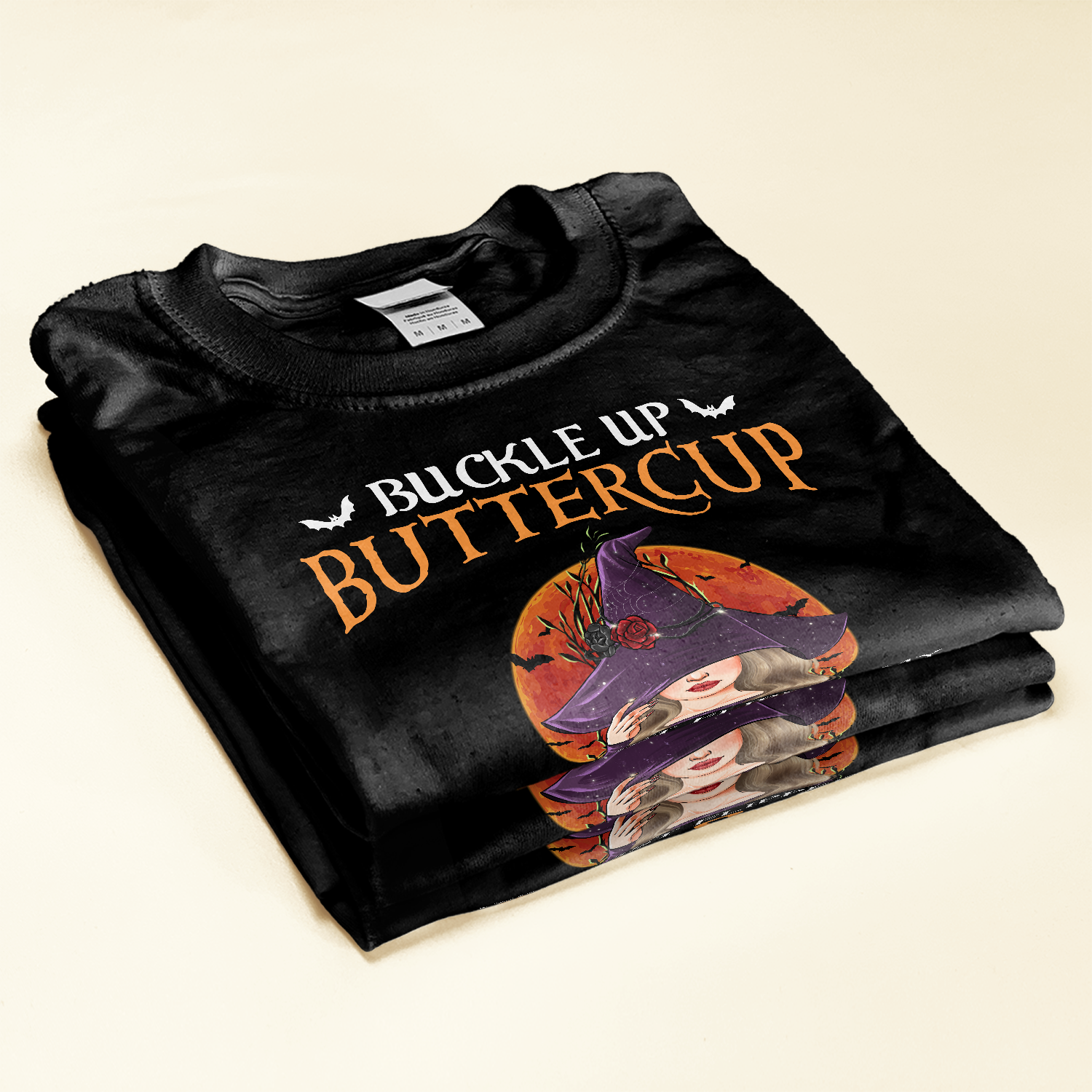 Buckle Up Butter Cup, Witch Switch - Personalized Shirt - Halloween Gifts For Witch - Witch Face Front