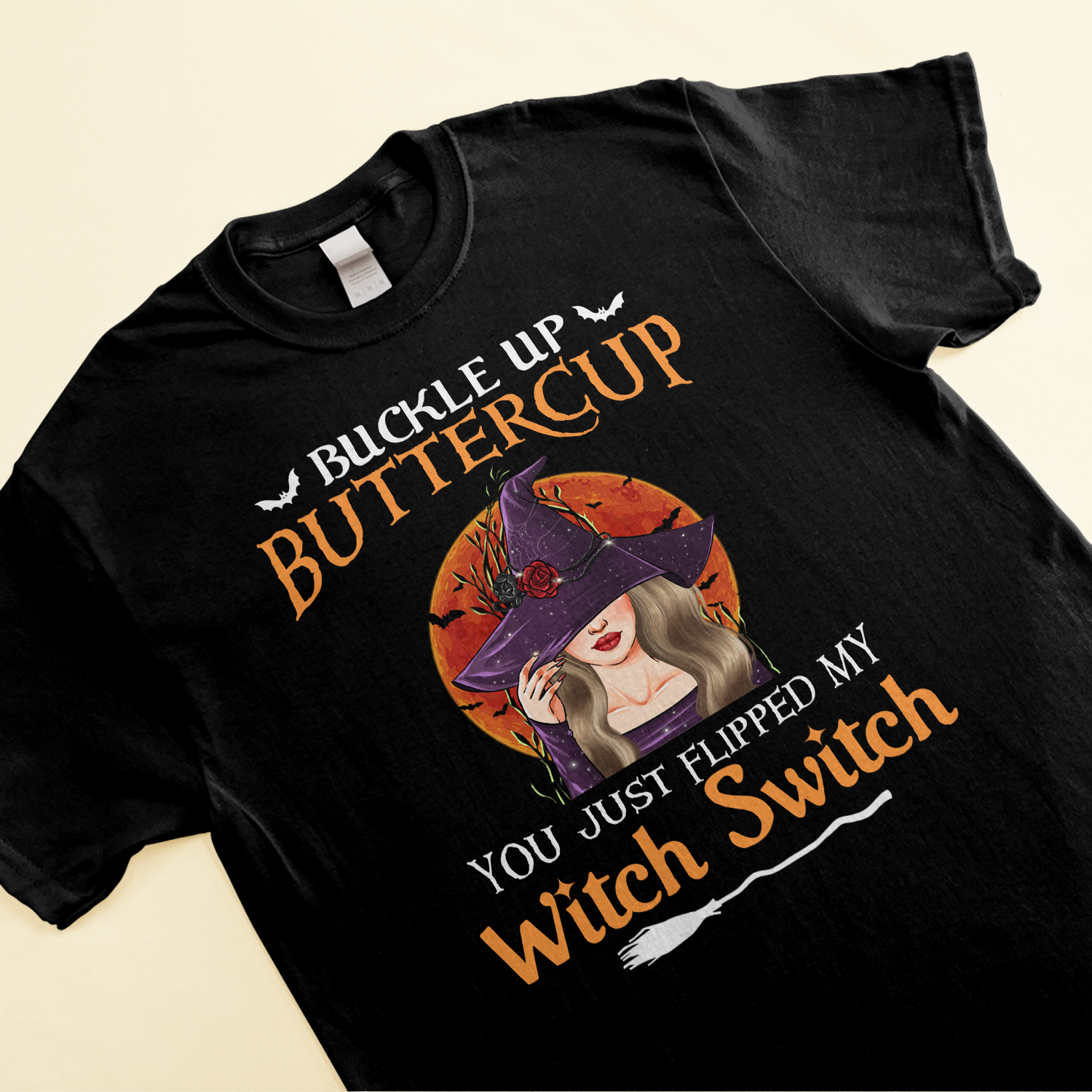 Buckle Up Butter Cup, Witch Switch - Personalized Shirt - Halloween Gifts For Witch - Witch Face Front