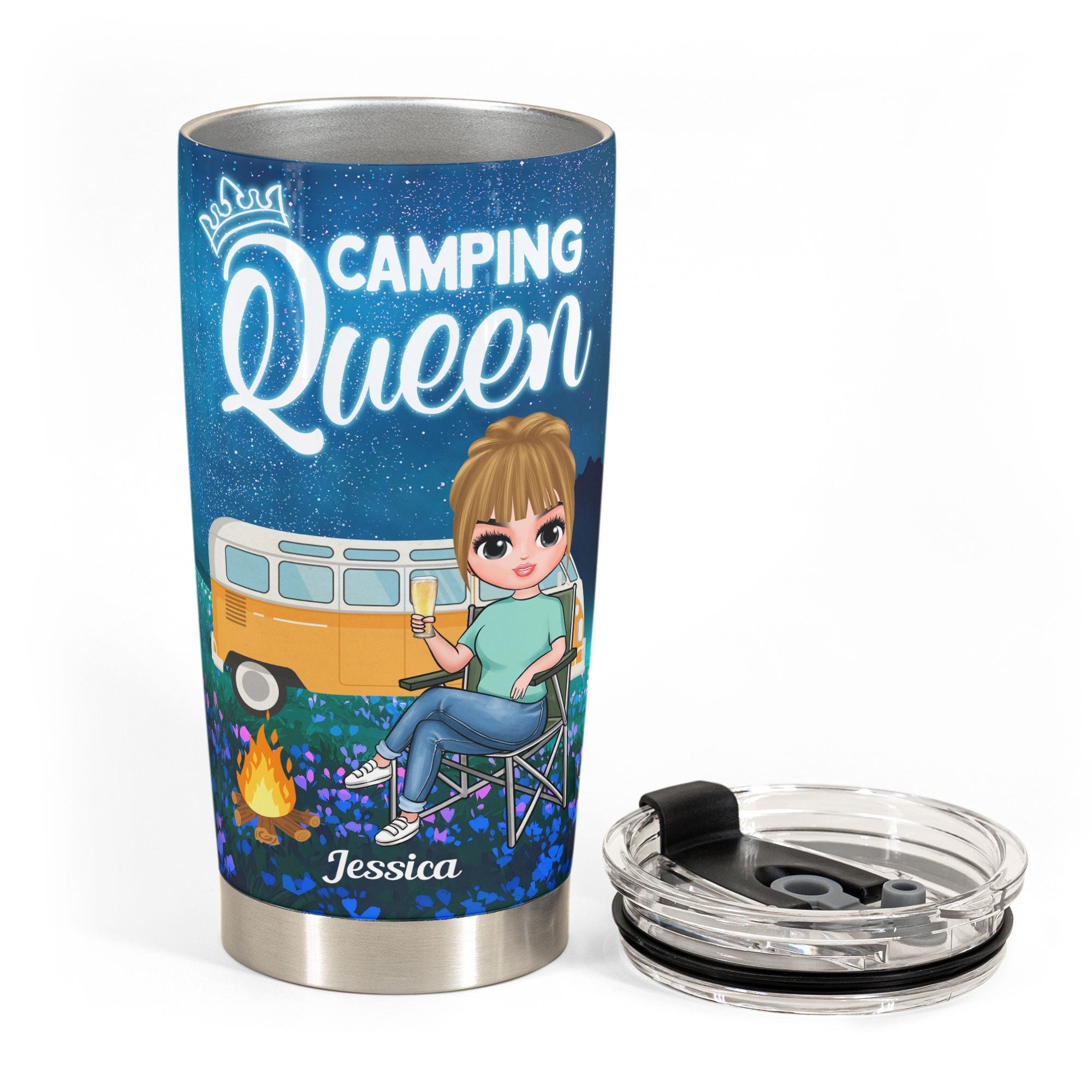 Camping Queen - Personalized Tumbler Cup - Birthday Gift For Her, Camping Lovers, Wanderlust 