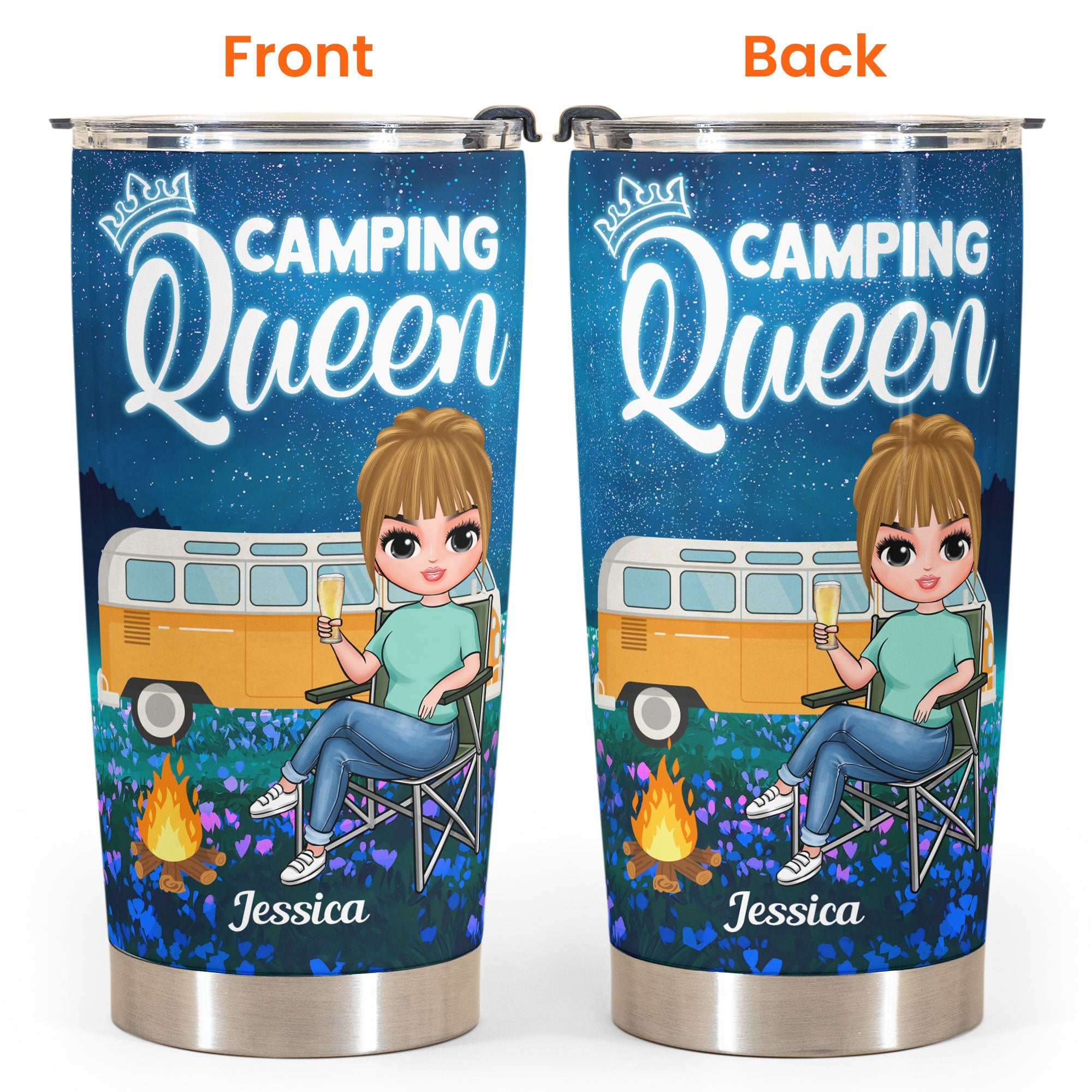 Camping Queen - Personalized Tumbler Cup - Birthday Gift For Her, Camping Lovers, Wanderlust 