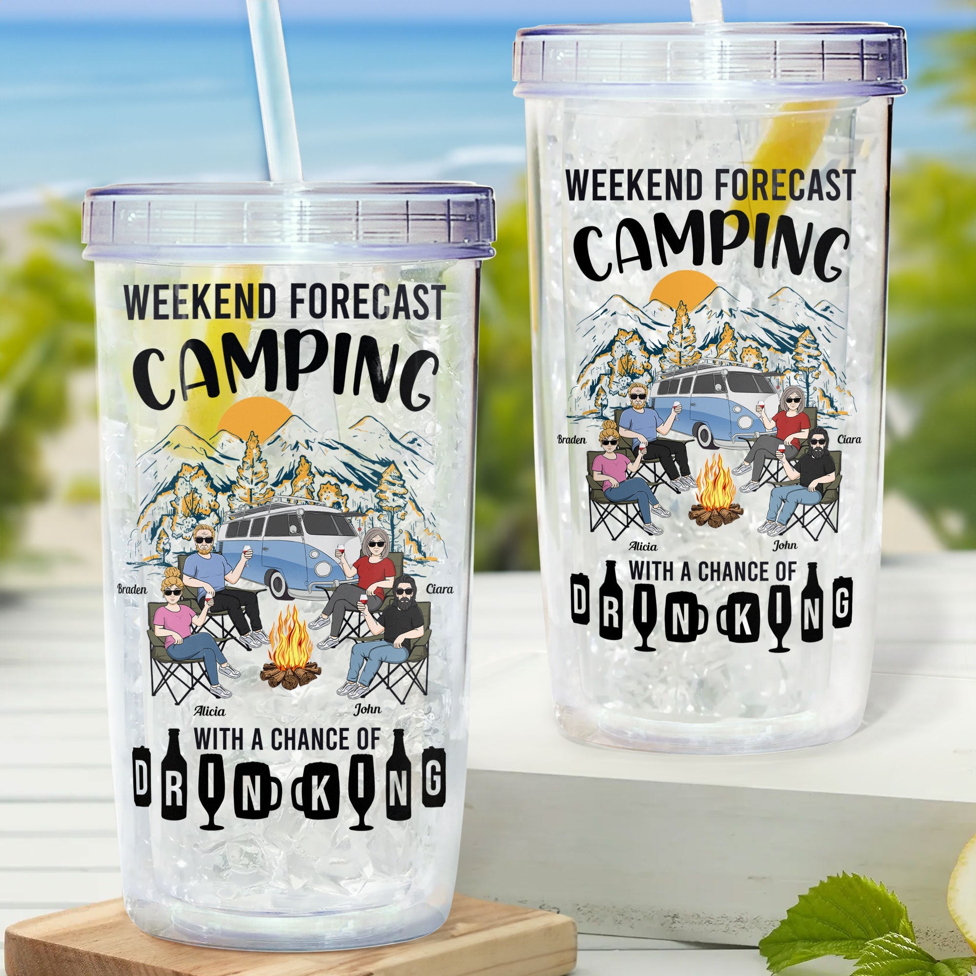 Camping With A Chance Of Drinking - Personalized Acrylic Tumbler With Straw