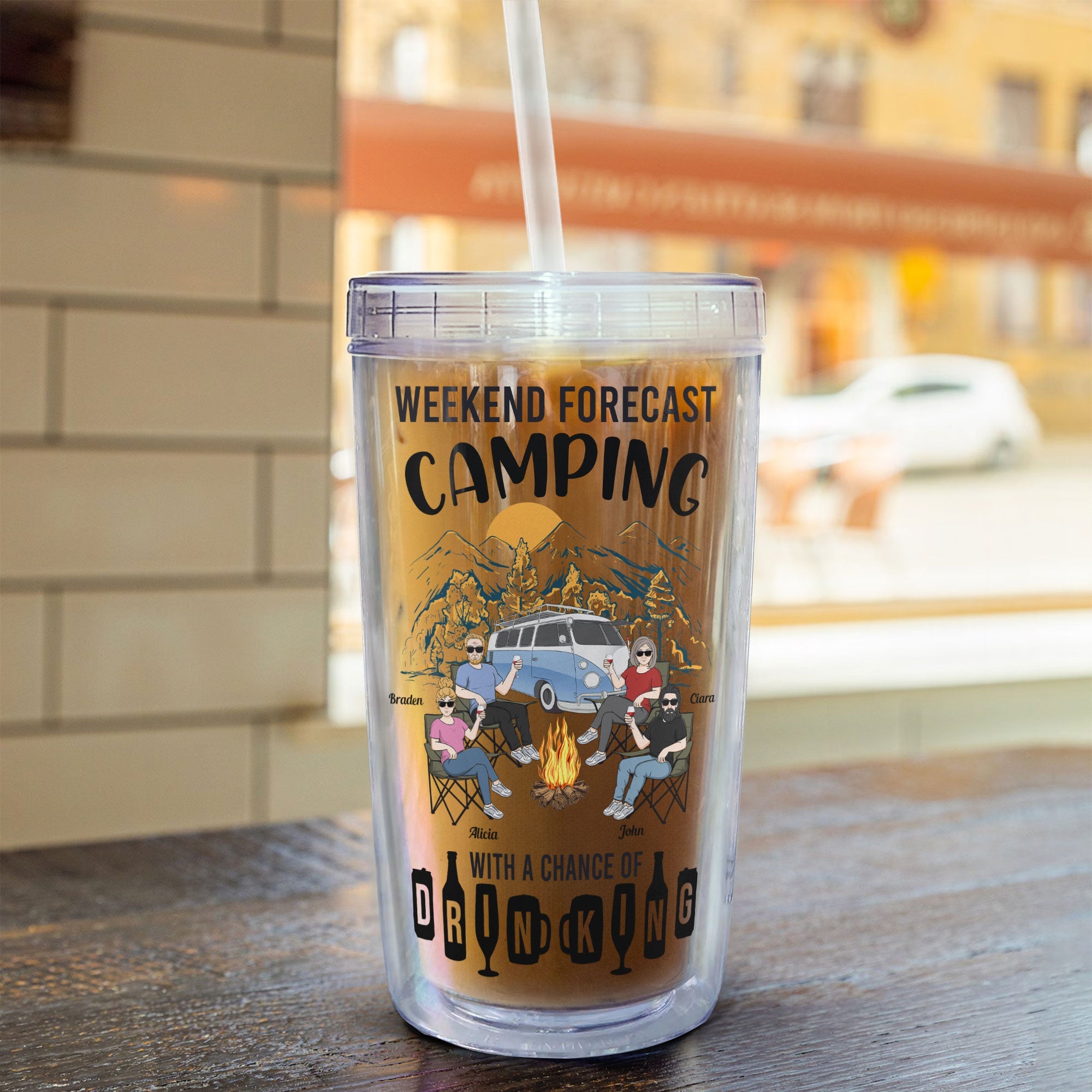 Camping With A Chance Of Drinking - Personalized Acrylic Tumbler With Straw