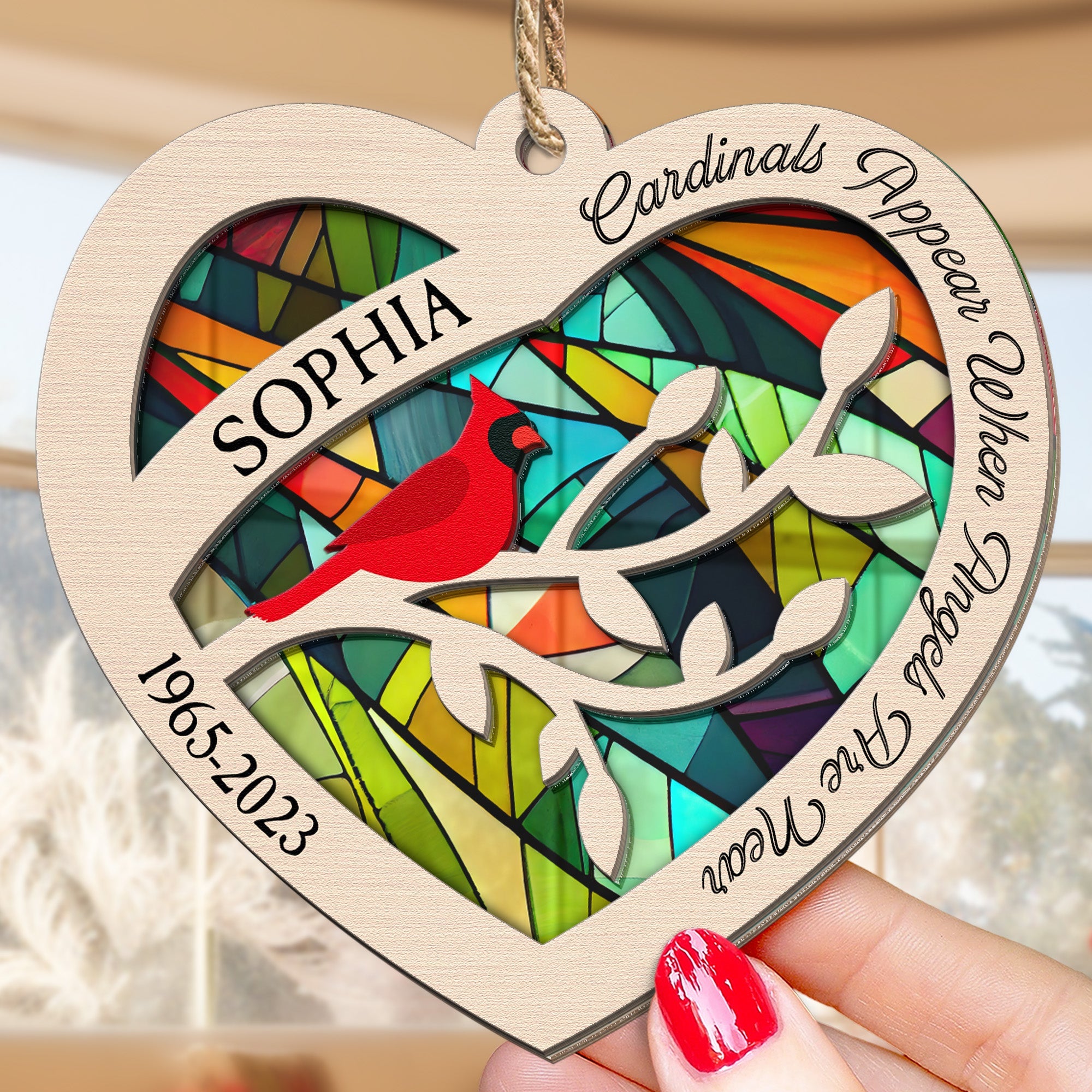 Cardinals Appear When Angels Are Near - Personalized Suncatcher Ornament