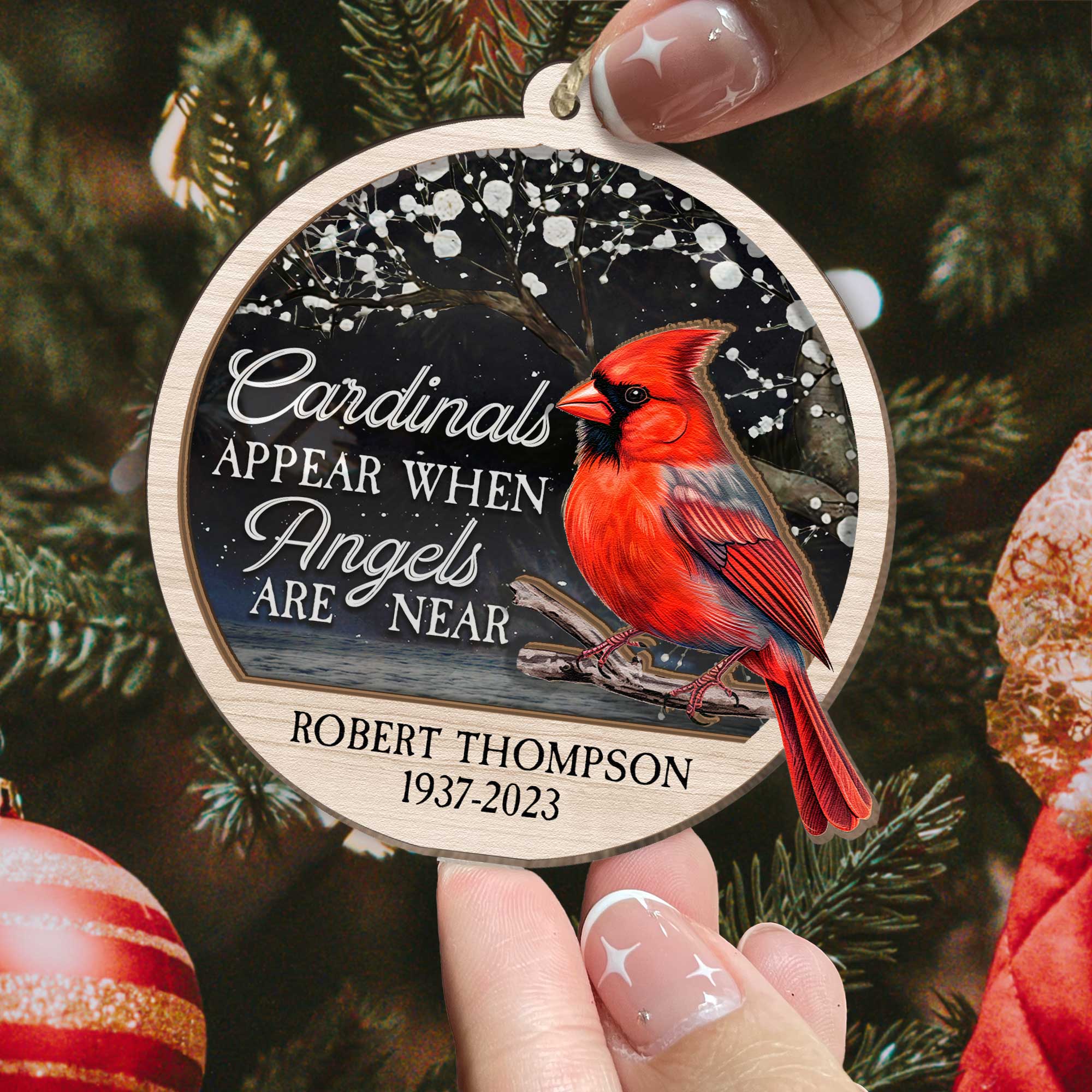 Cardinals Appear When Angels Are Near - Personalized Suncatcher Ornament