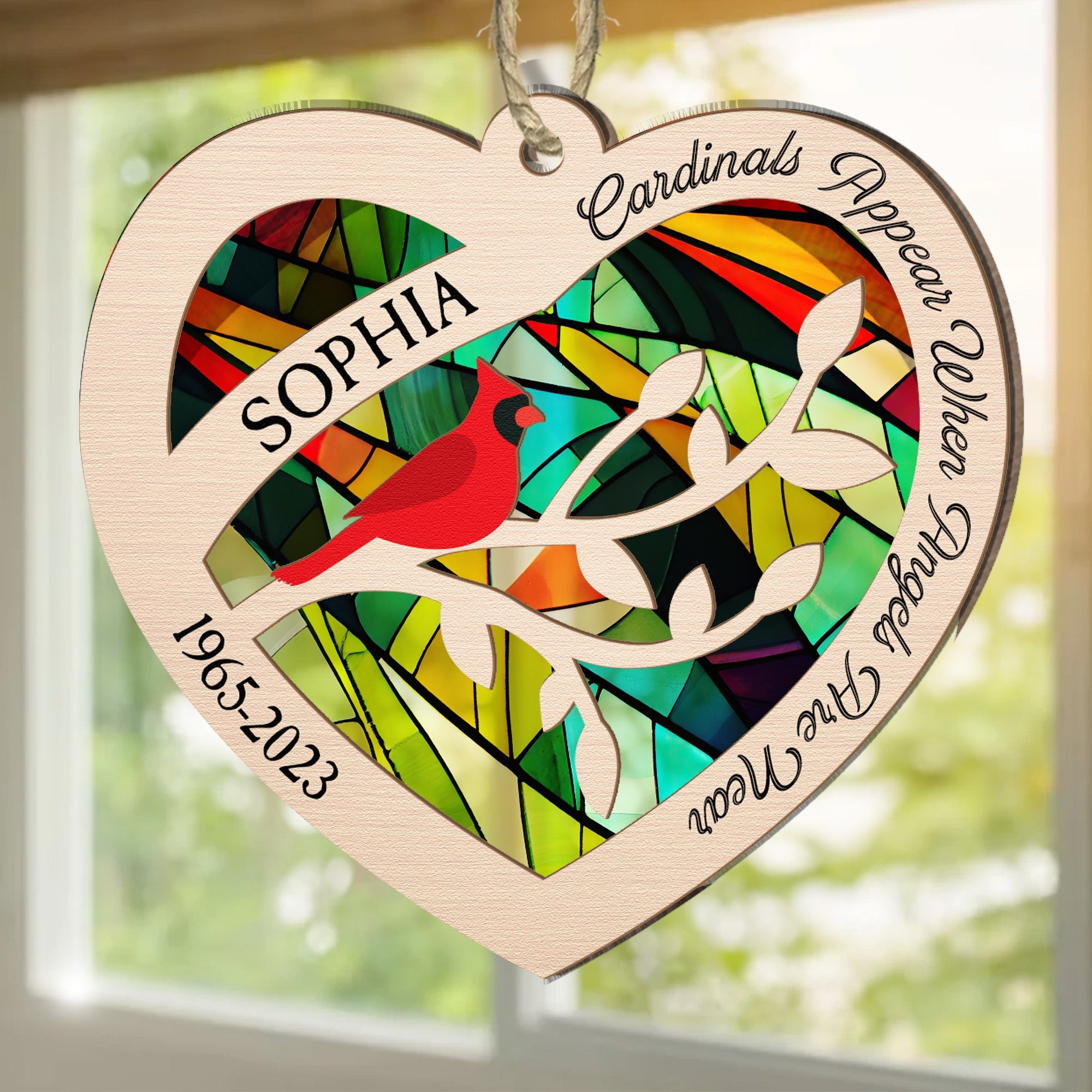 Cardinals Appear When Angels Are Near - Personalized Suncatcher Ornament