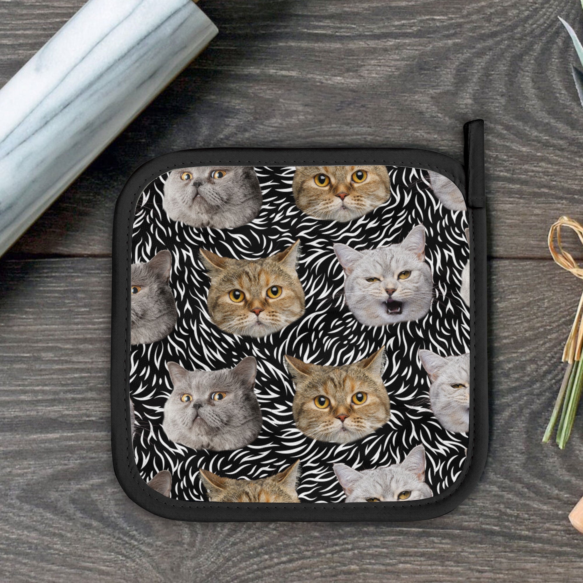 Cat Hair Is A Condiment - Personalized Photo Oven Mitts And Pot Holder