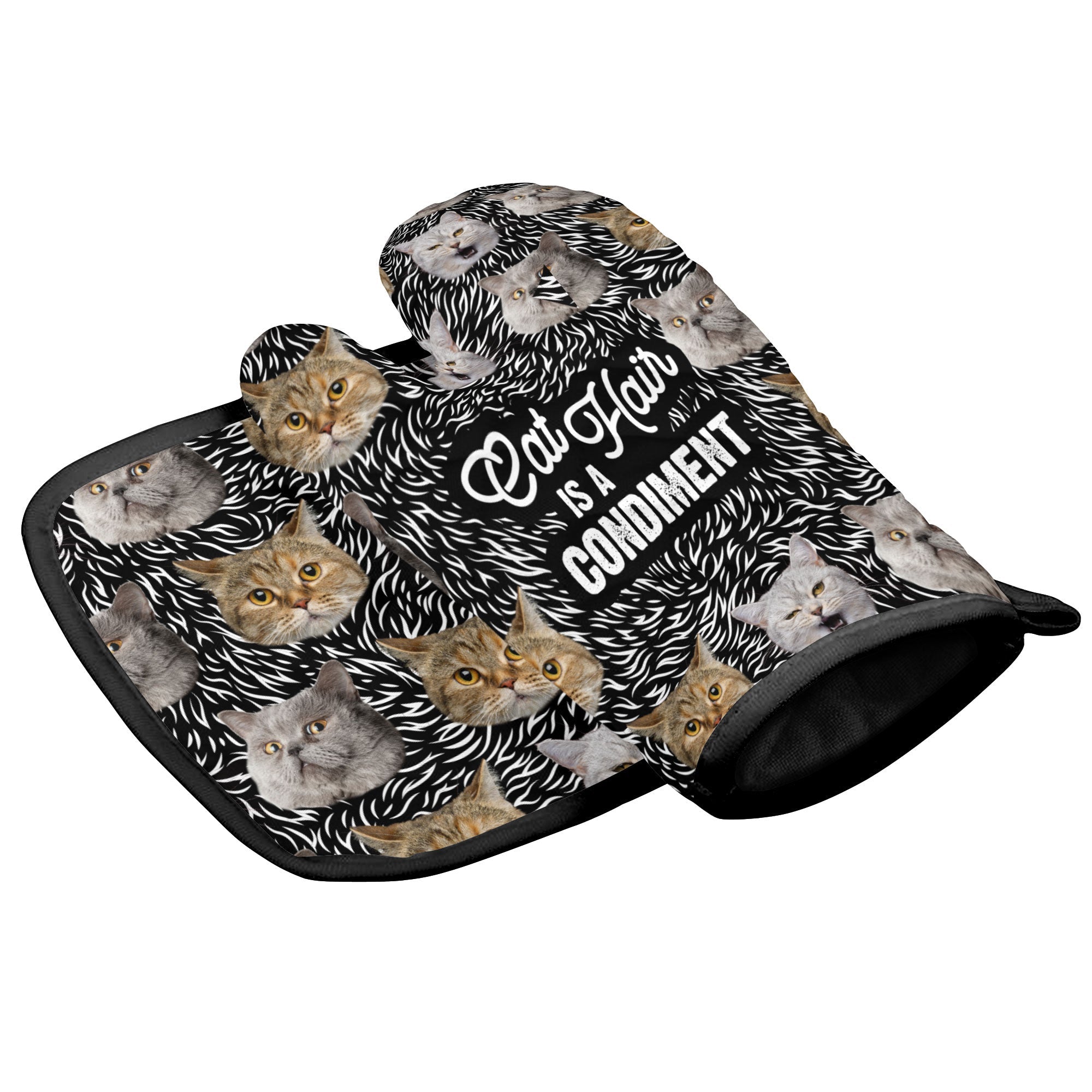 Cat Hair Is A Condiment - Personalized Photo Oven Mitts And Pot Holder