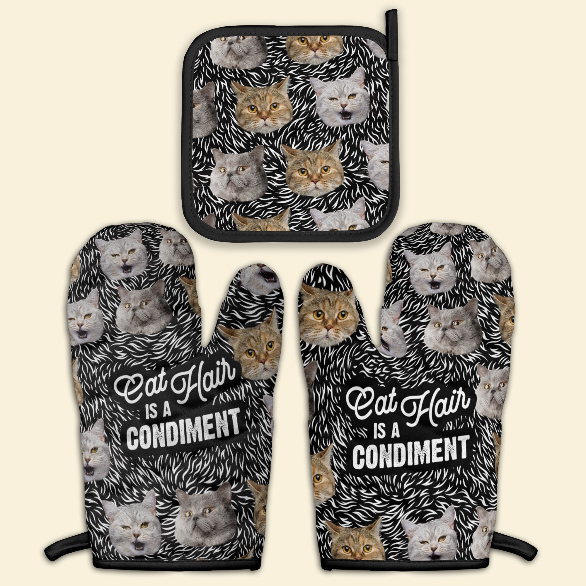 Cat Hair Is A Condiment - Personalized Photo Oven Mitts And Pot Holder