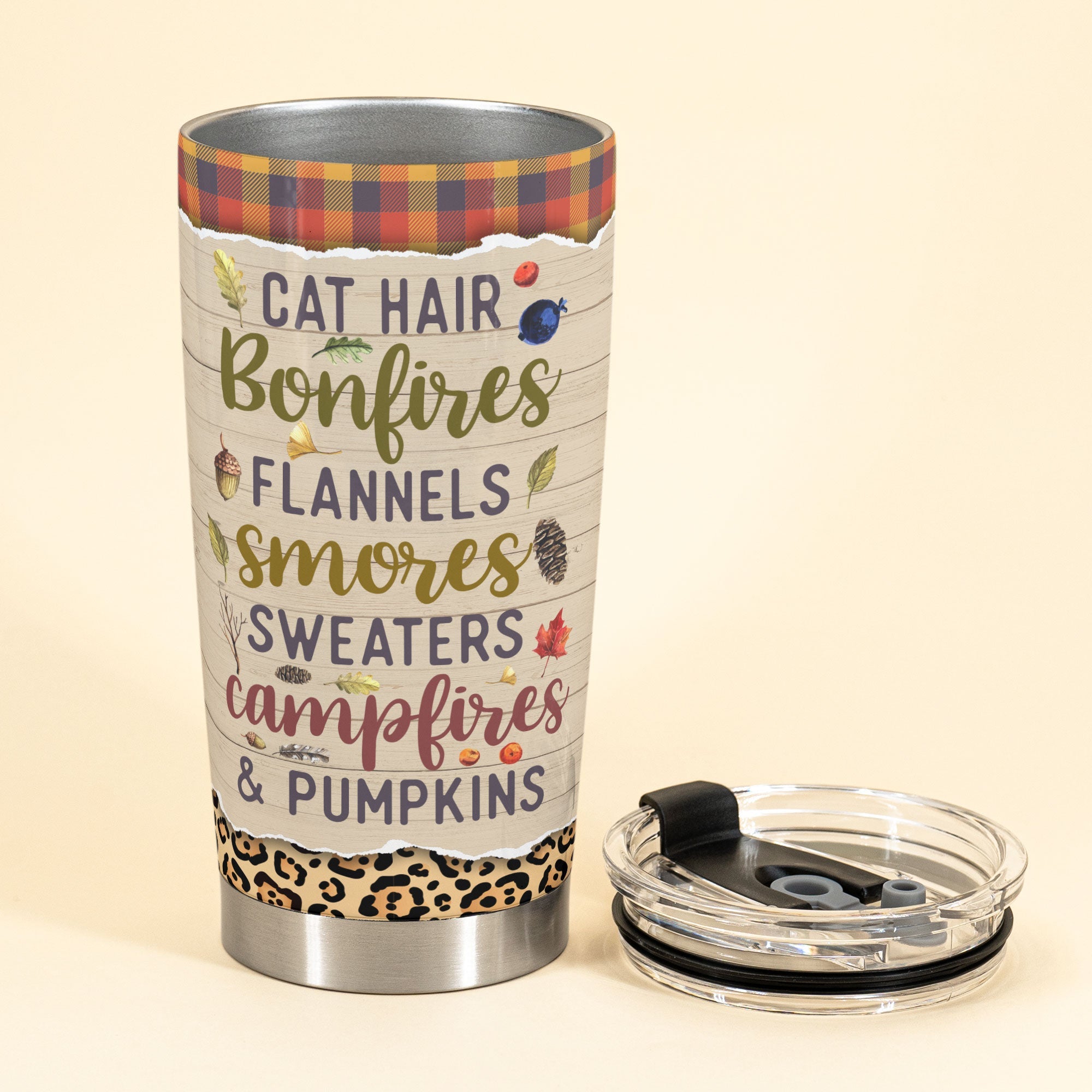 Cats and Fall Bonfires Pumpkins - Personalized Tumbler Cup - Fall Season Gift For Cat Lovers