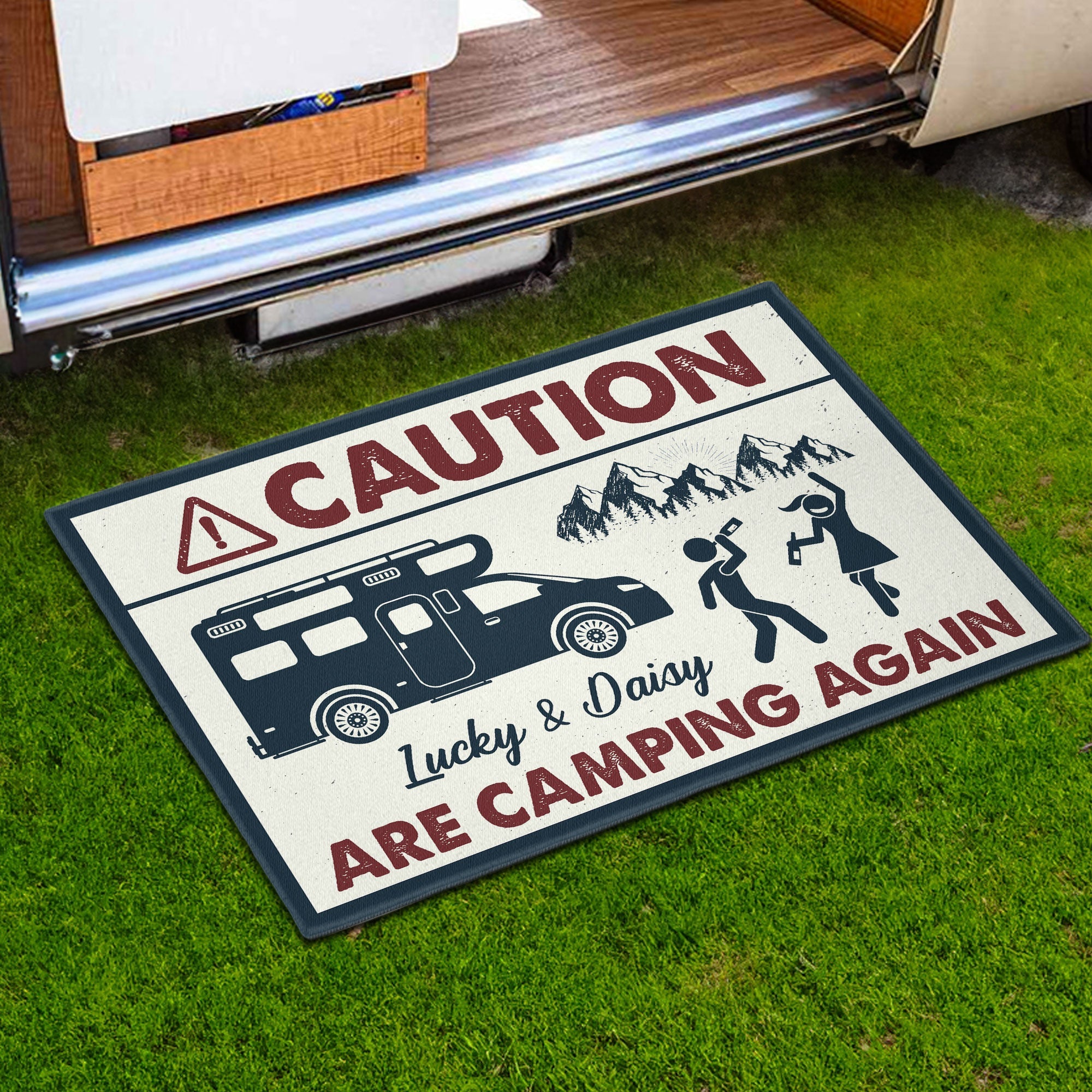 Caution We Are Camping Again - Personalized Doormat