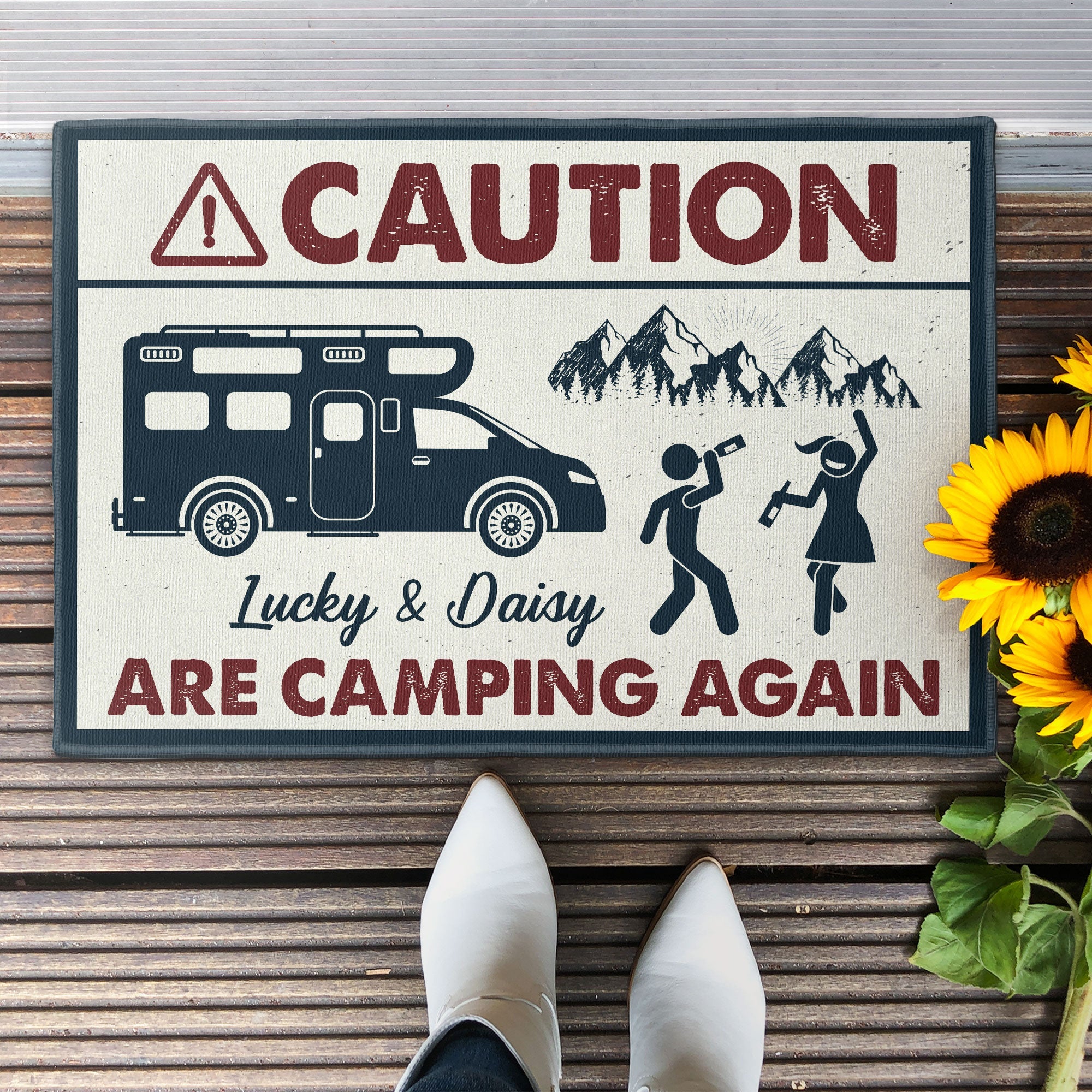 Caution We Are Camping Again - Personalized Doormat