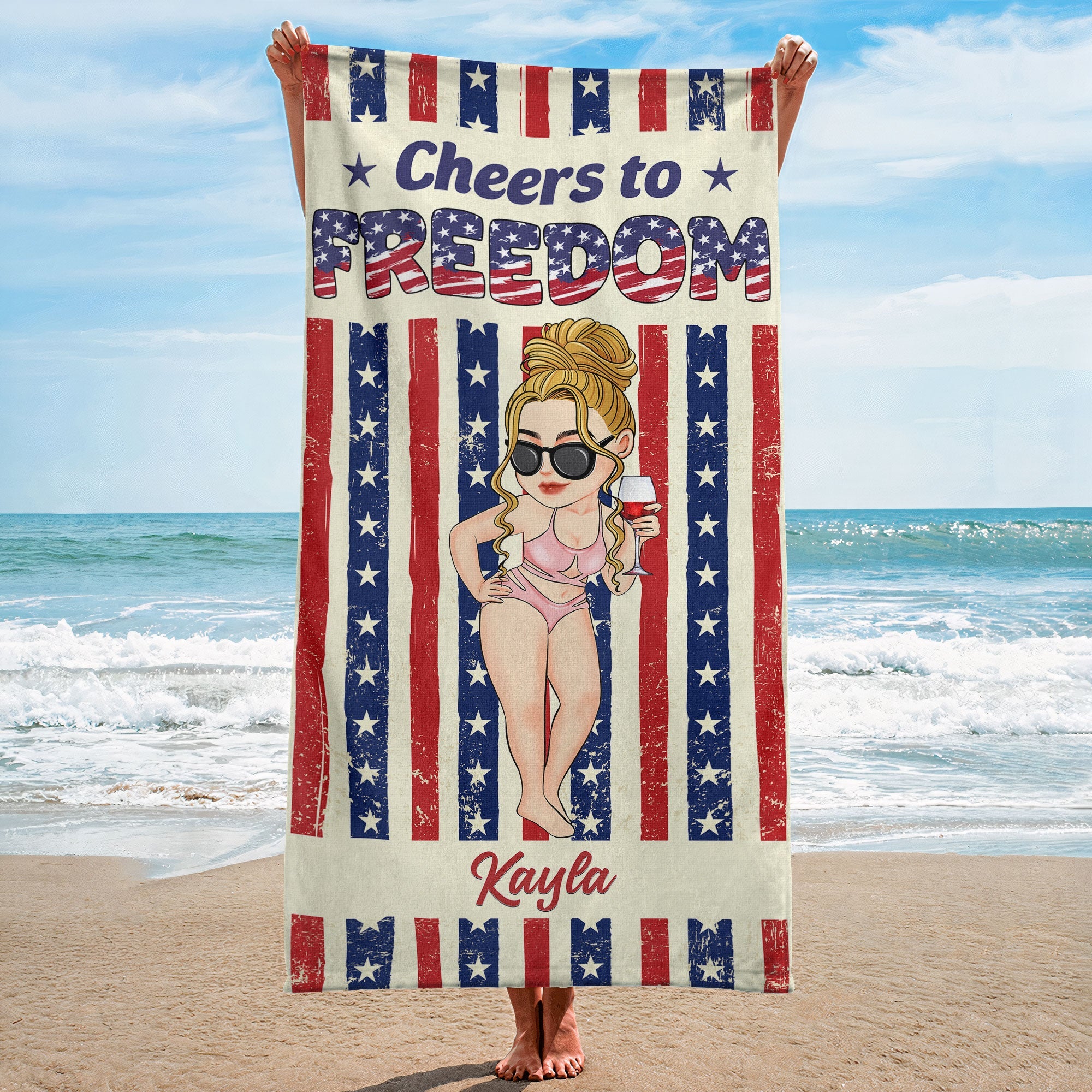 Cheers To Freedom - Personalized Beach Towel