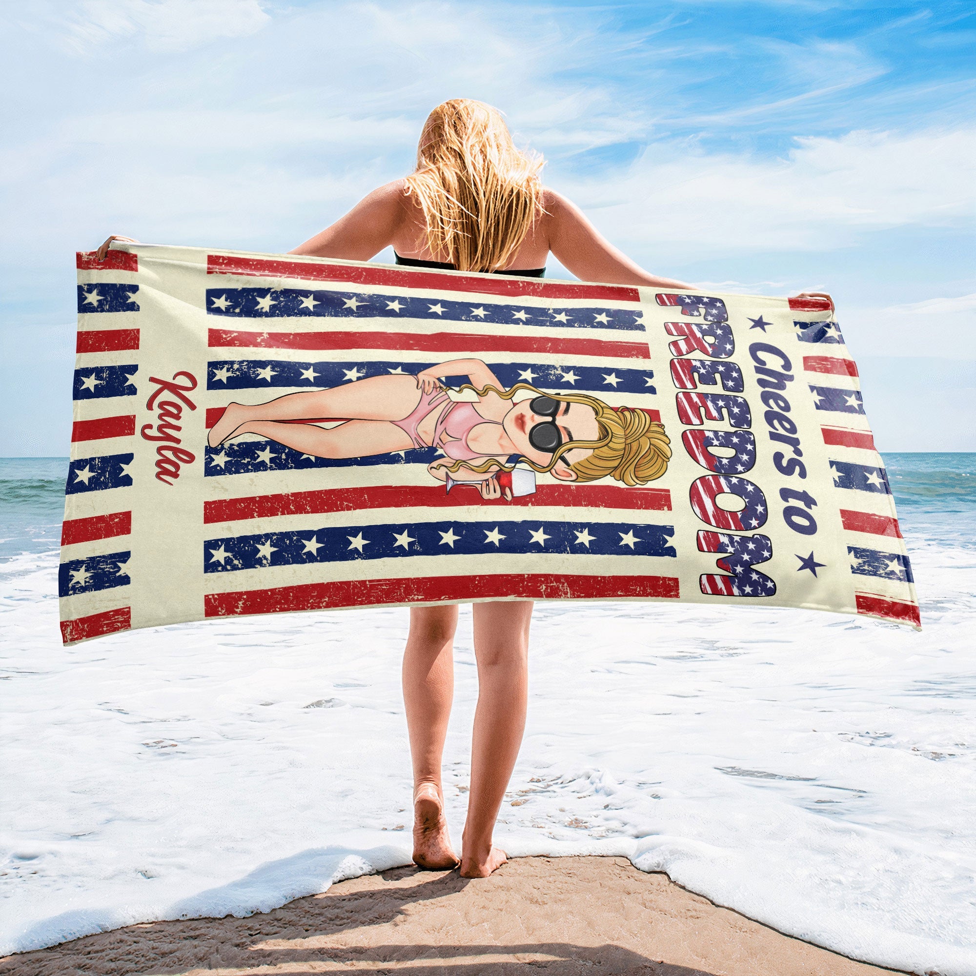 Cheers To Freedom - Personalized Beach Towel