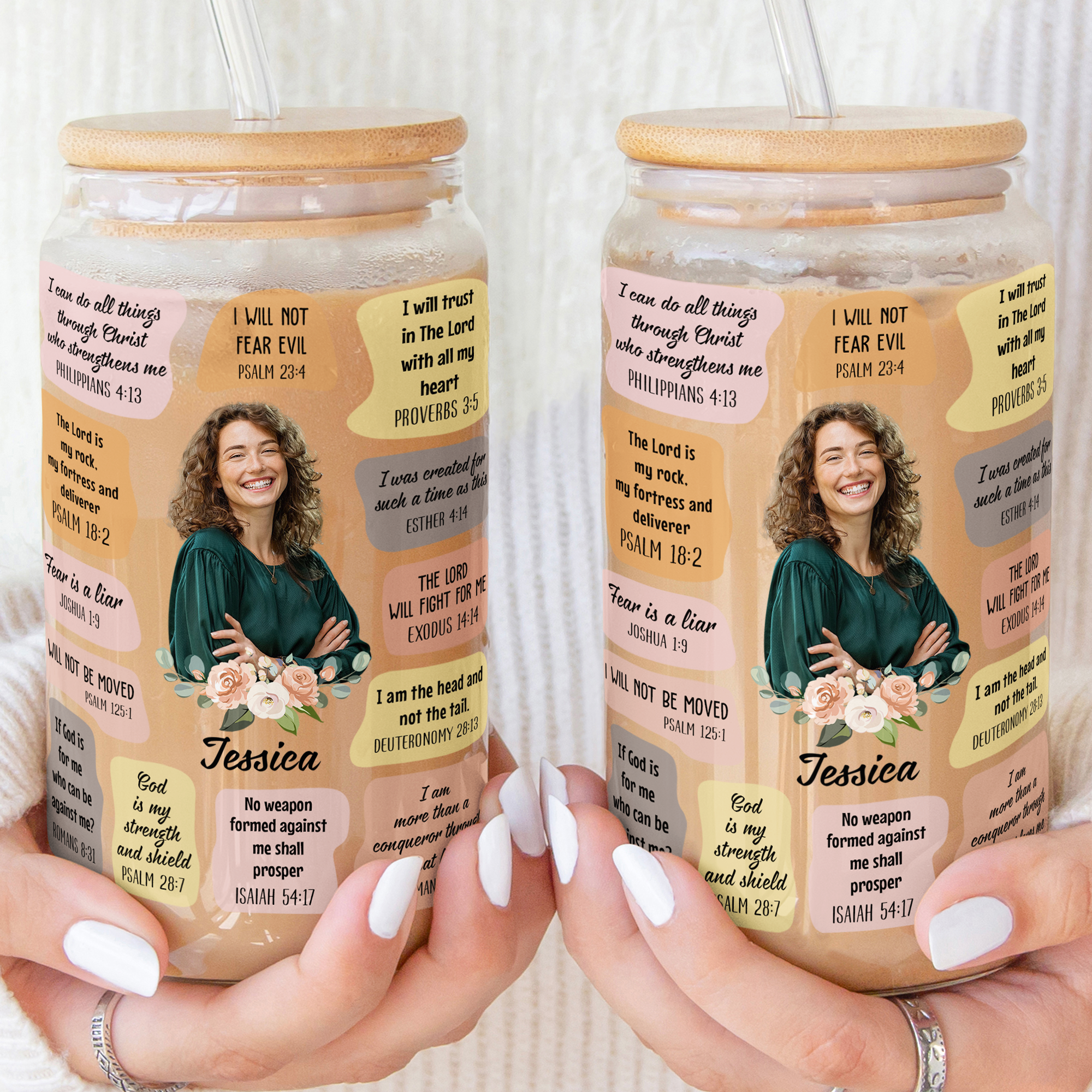 Christian Affirmations For Women Daughter - Personalized Photo Clear Glass Cup