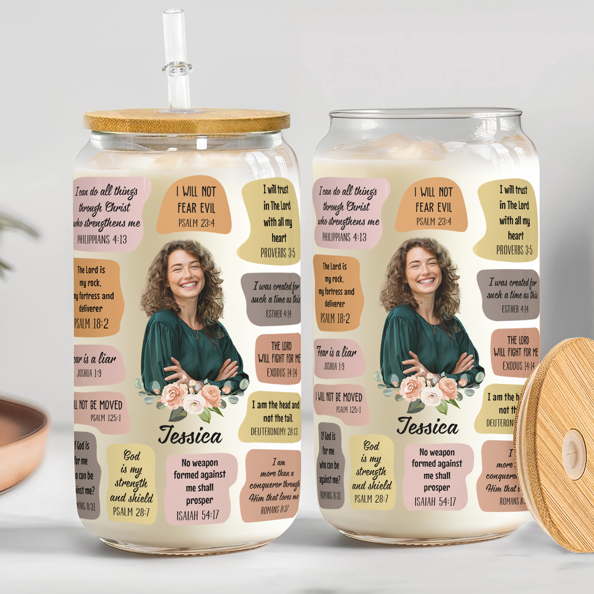 Christian Affirmations For Women Daughter - Personalized Photo Clear Glass Cup