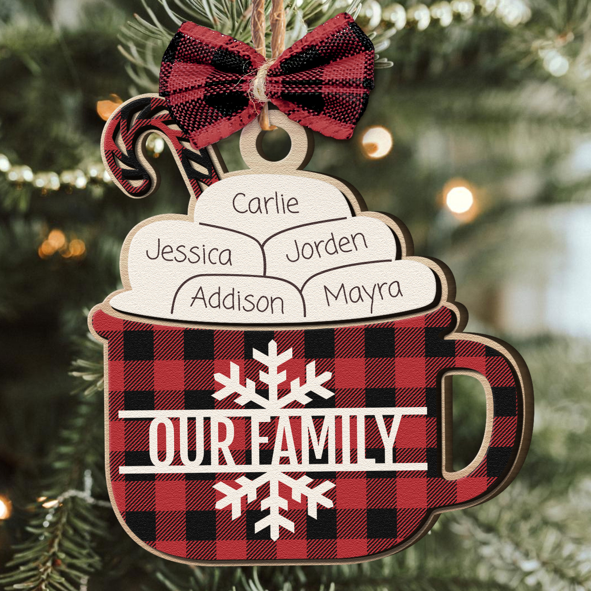 Our Family Hot Cocoa Custom Name- Personalized Wooden Ornament