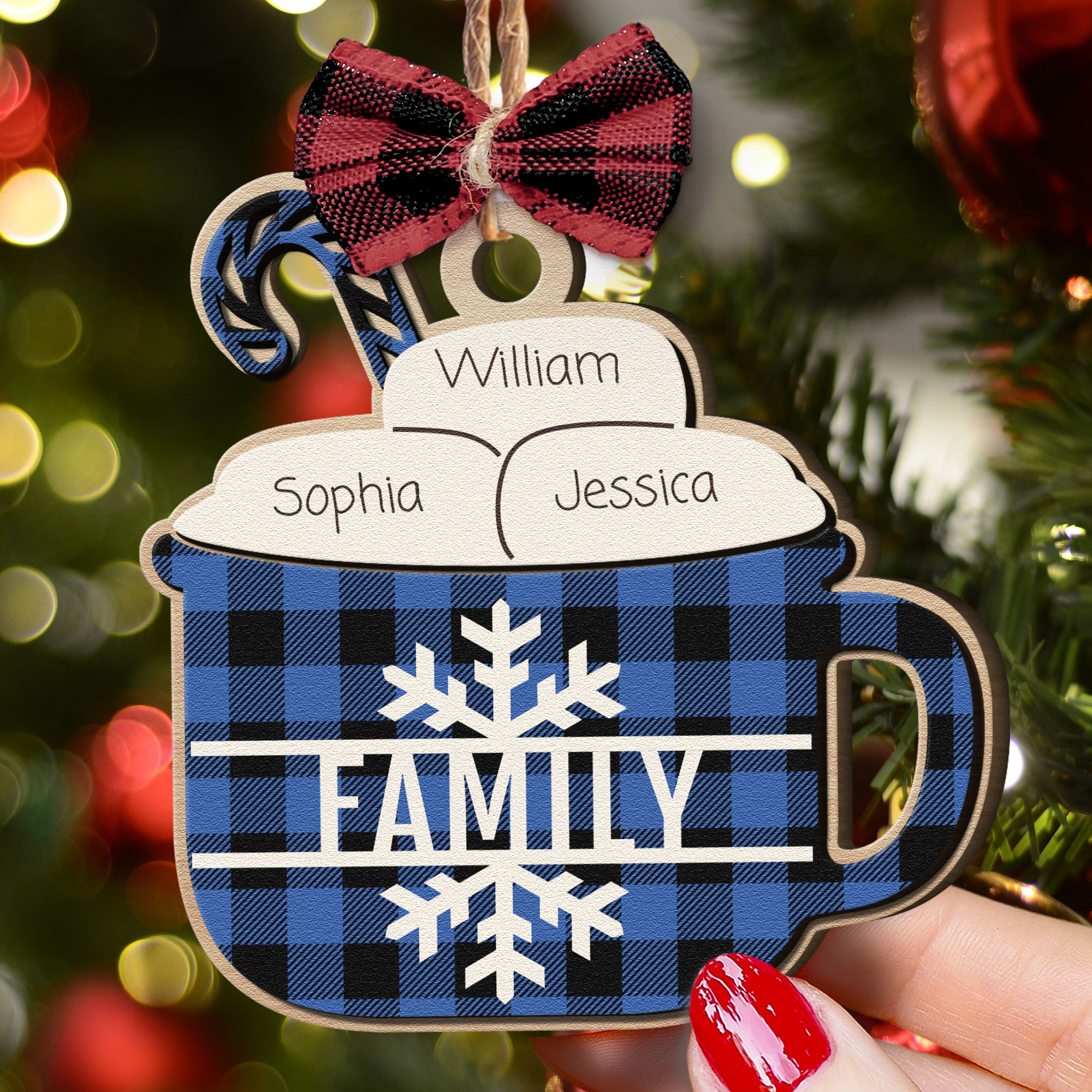 Our Family Hot Cocoa Custom Name- Personalized Wooden Ornament