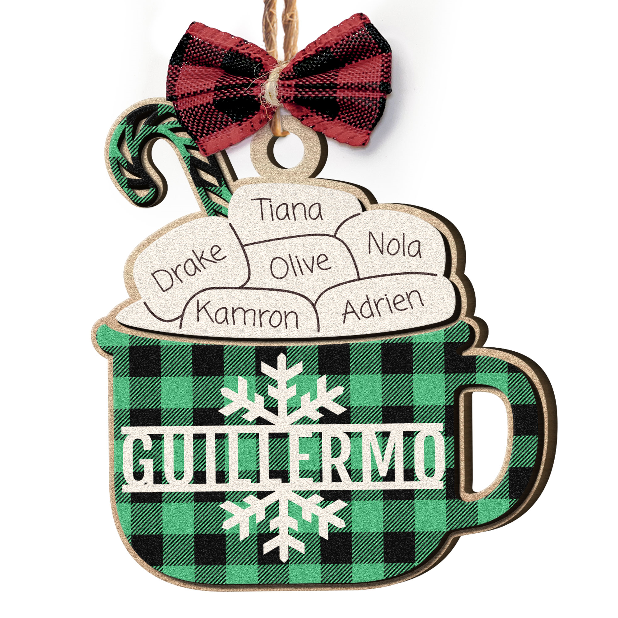 Our Family Hot Cocoa Custom Name- Personalized Wooden Ornament