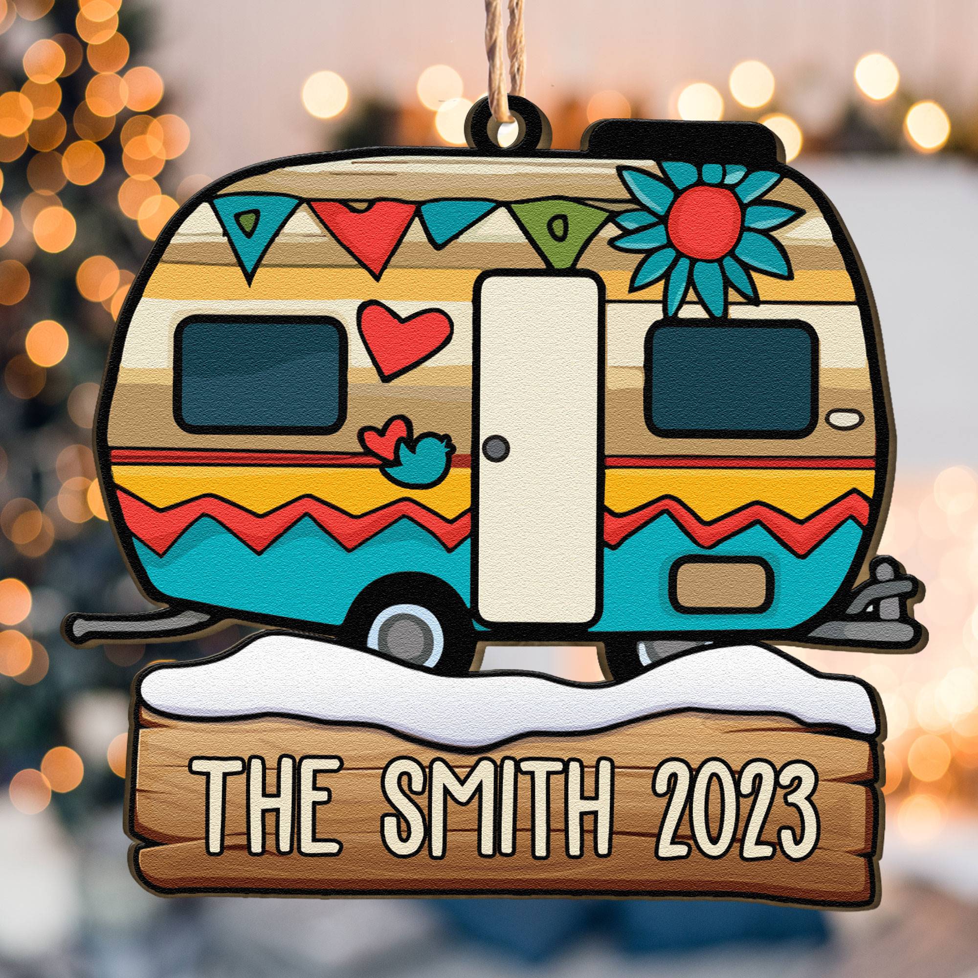 Christmas Campers Camping Lovers Rv Caravan - Personalized Wooden Photo Ornament