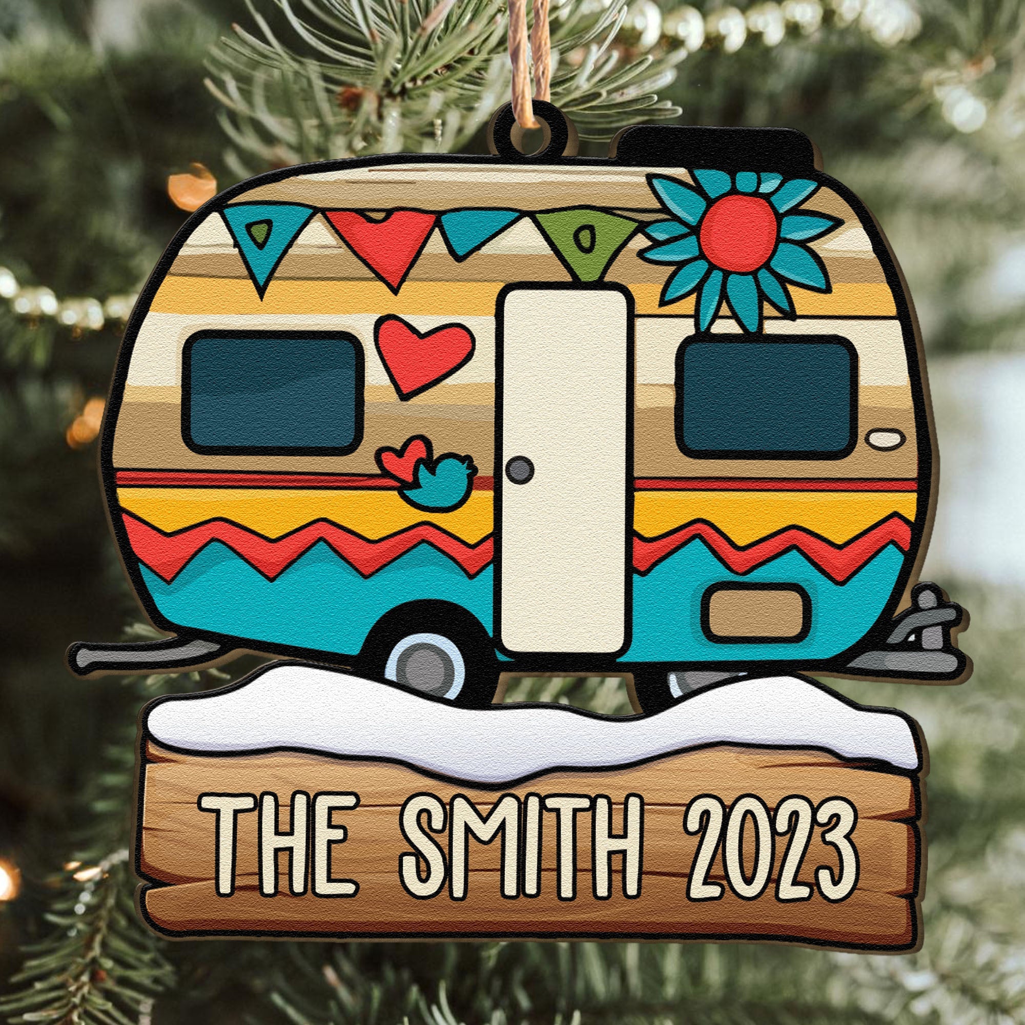 Christmas Campers Camping Lovers Rv Caravan - Personalized Wooden Photo Ornament