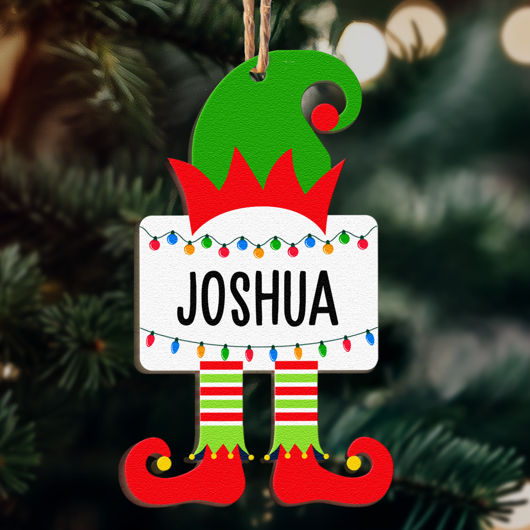 Christmas Elf Family Name - Personalized Wooden Ornament