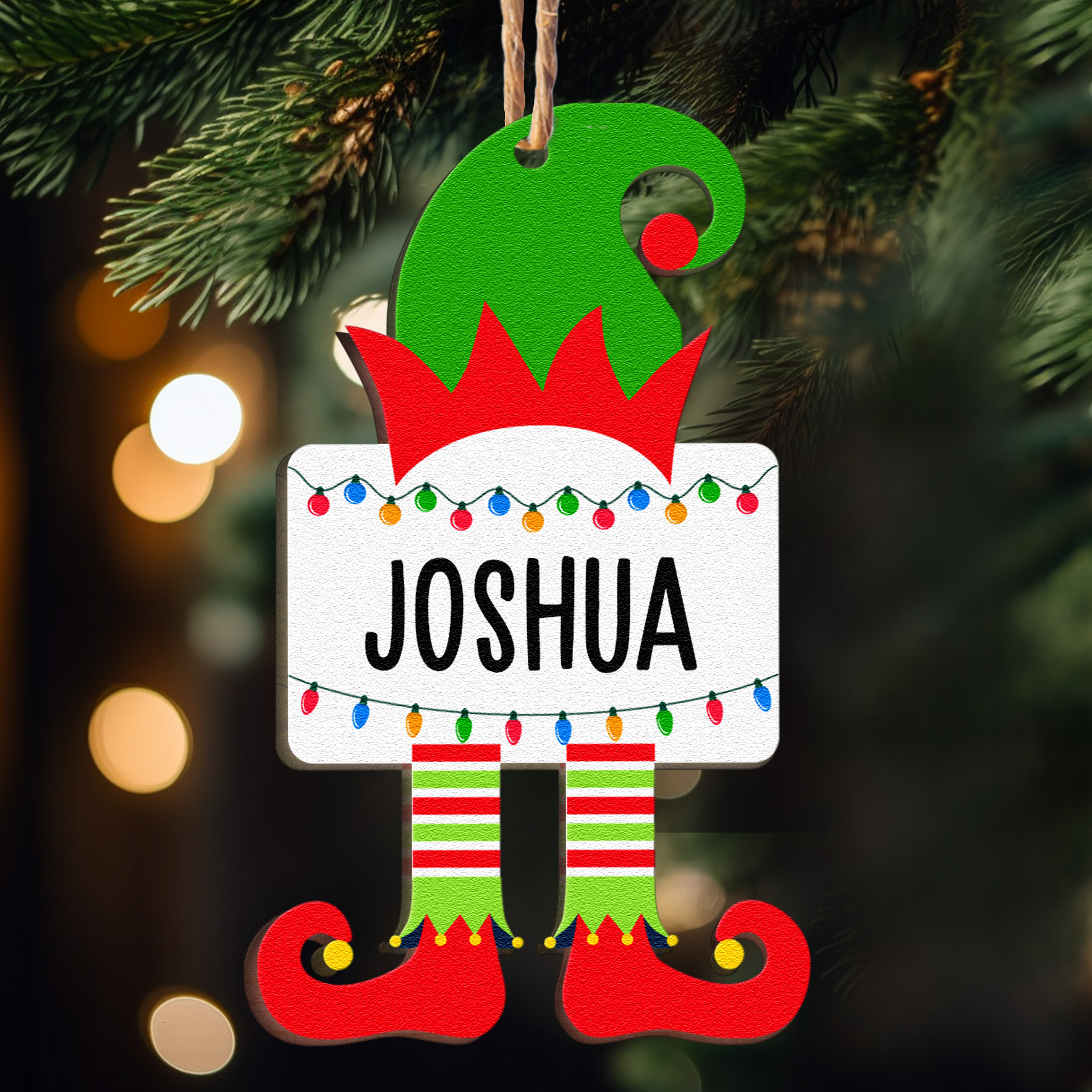 Christmas Elf Family Name - Personalized Wooden Ornament