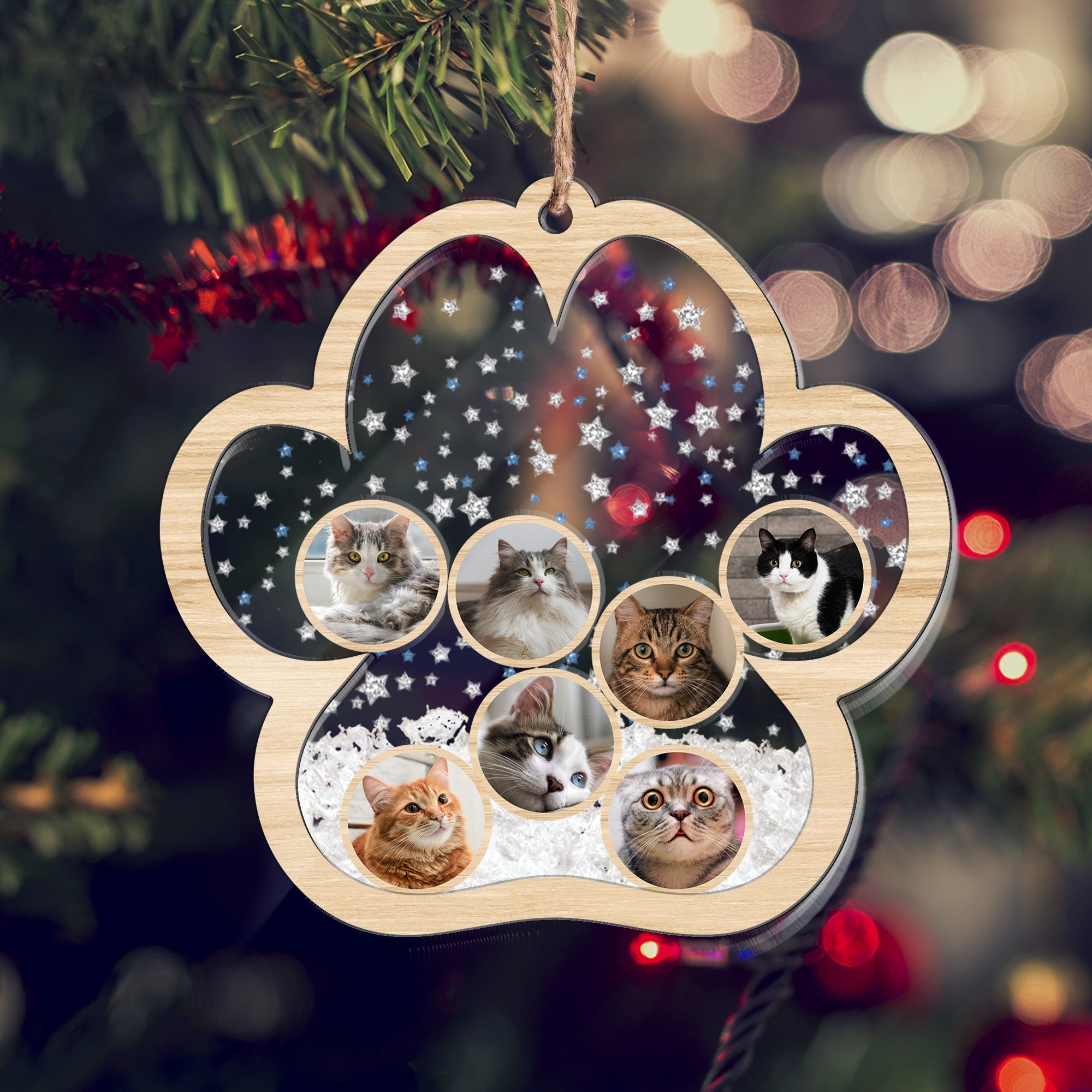 Christmas Gifts For Cat Person - Personalized 3 Layered Christmas Shaker Ornament