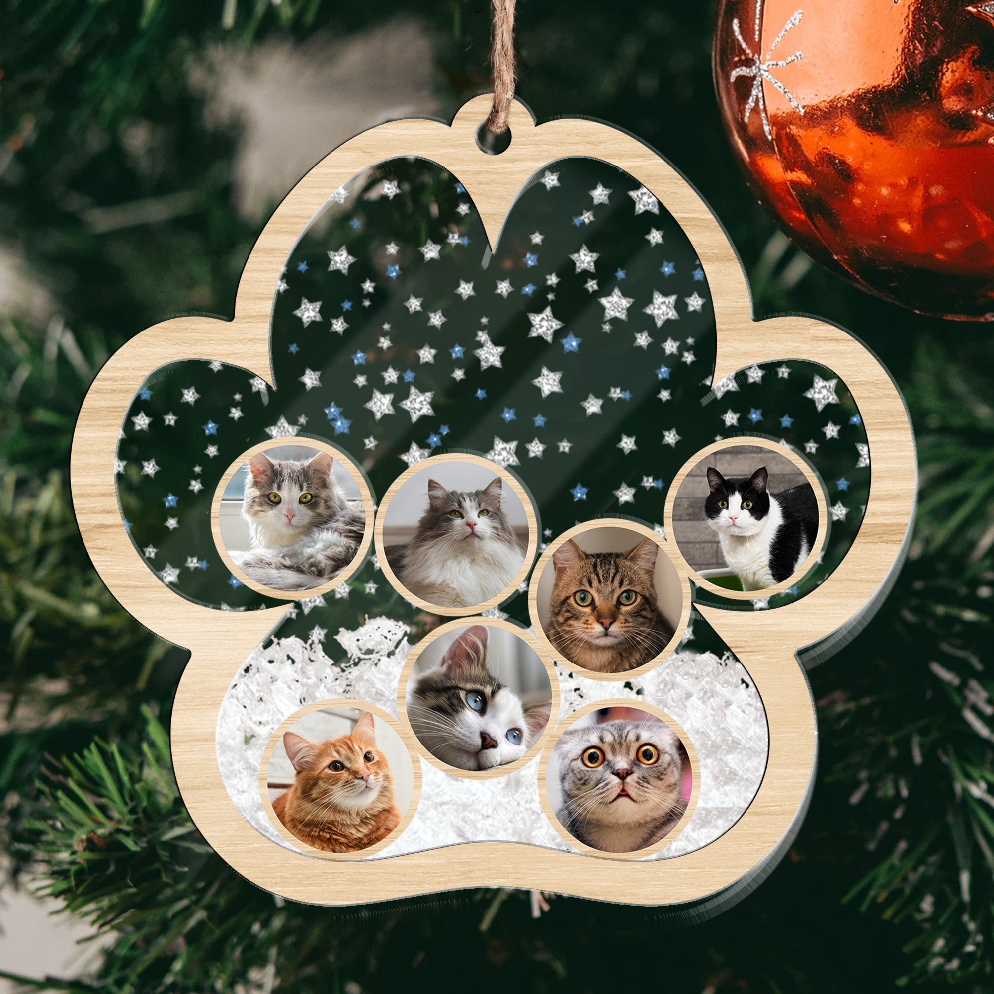 Christmas Gifts For Cat Person - Personalized 3 Layered Christmas Shaker Ornament