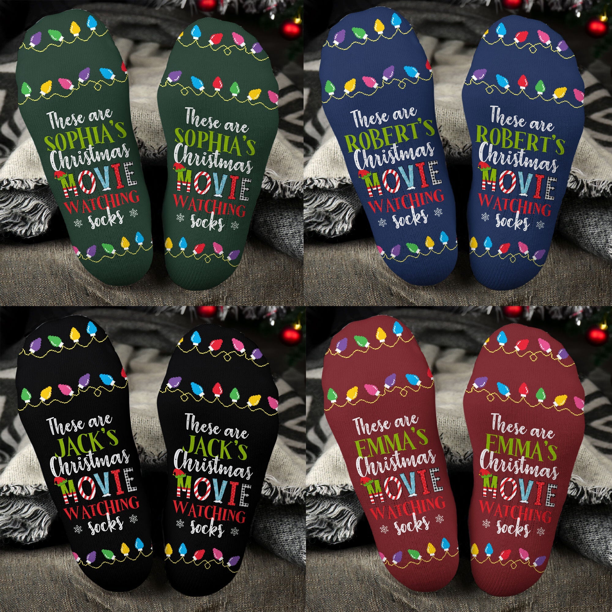 Christmas Movies Watching Socks - Personalized Crew Socks