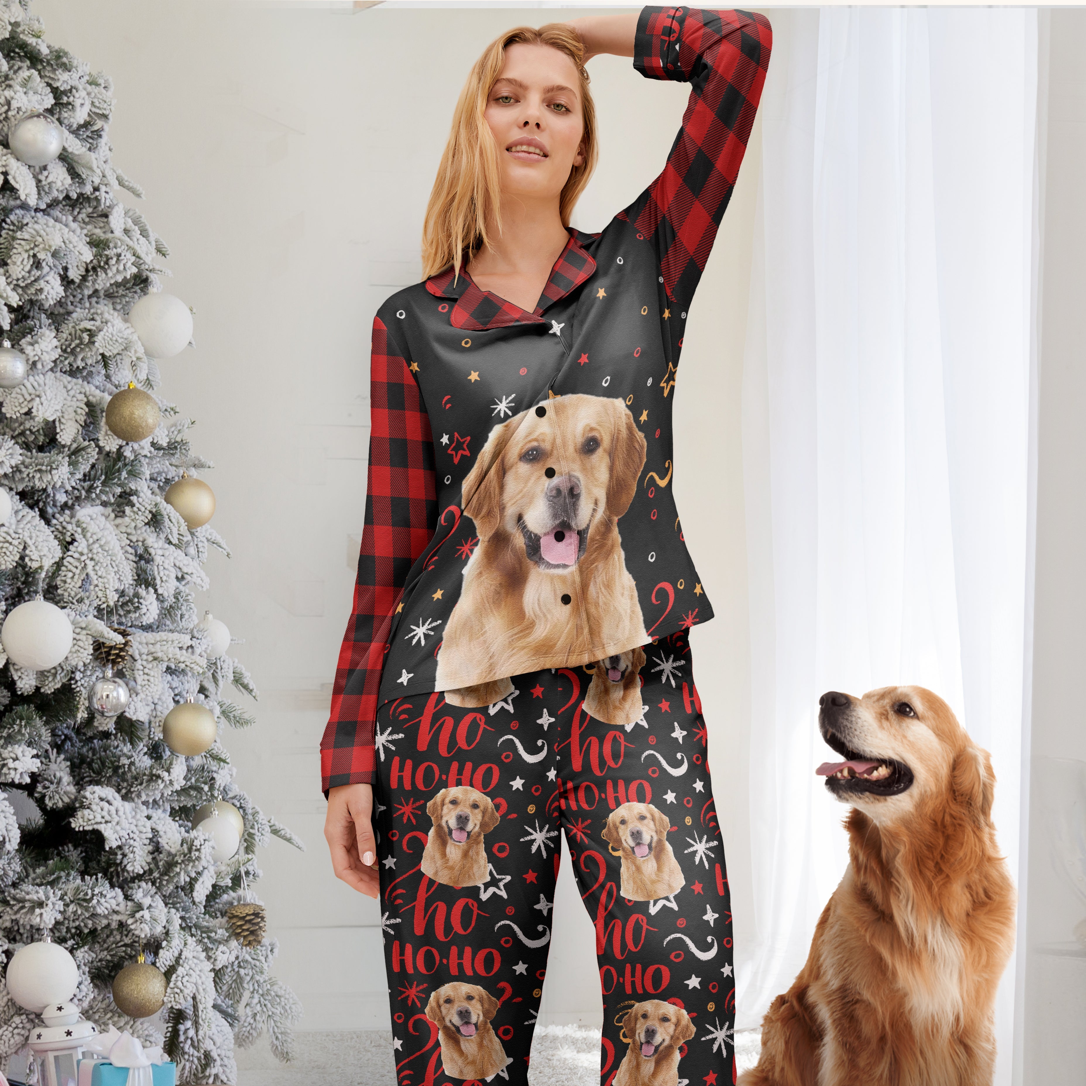 Christmas Pajamas - Personalized Women's Pajamas Set- Funny Birthday Gift For Wife, Mom, Dog Mom, Cat Mom, Pet Lovers - Plaid Pattern