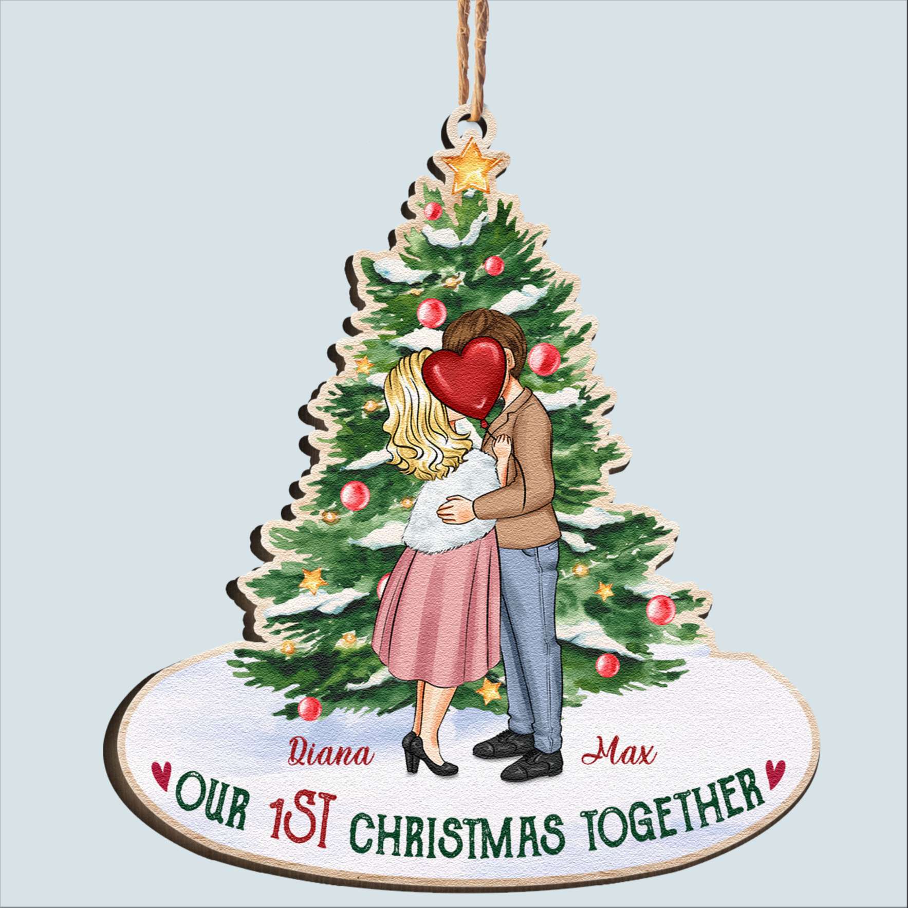 Christmas Together - Personalized Custom Shaped Wooden Ornament