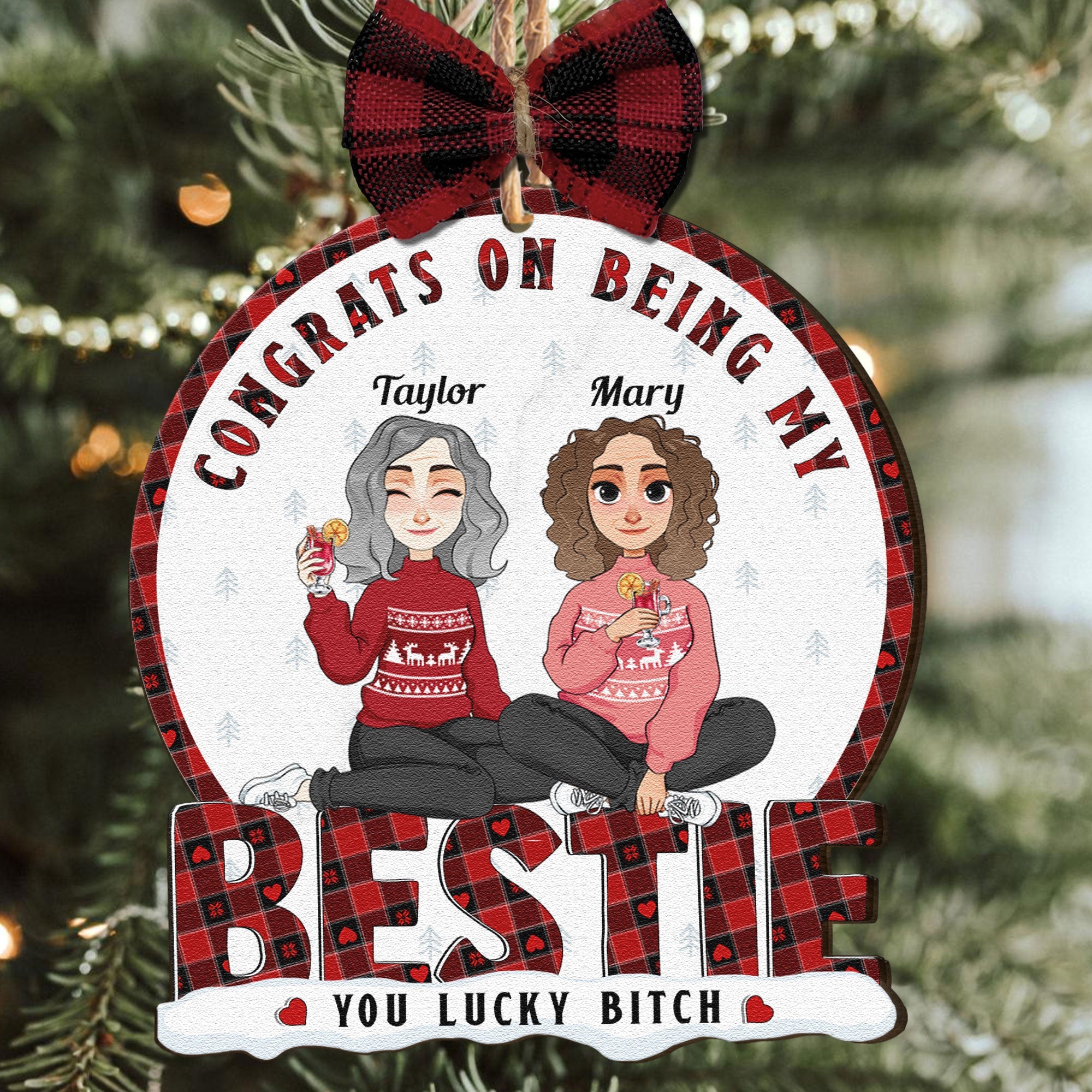 Congrats On Being My Bestie - Personalized Wooden Ornament