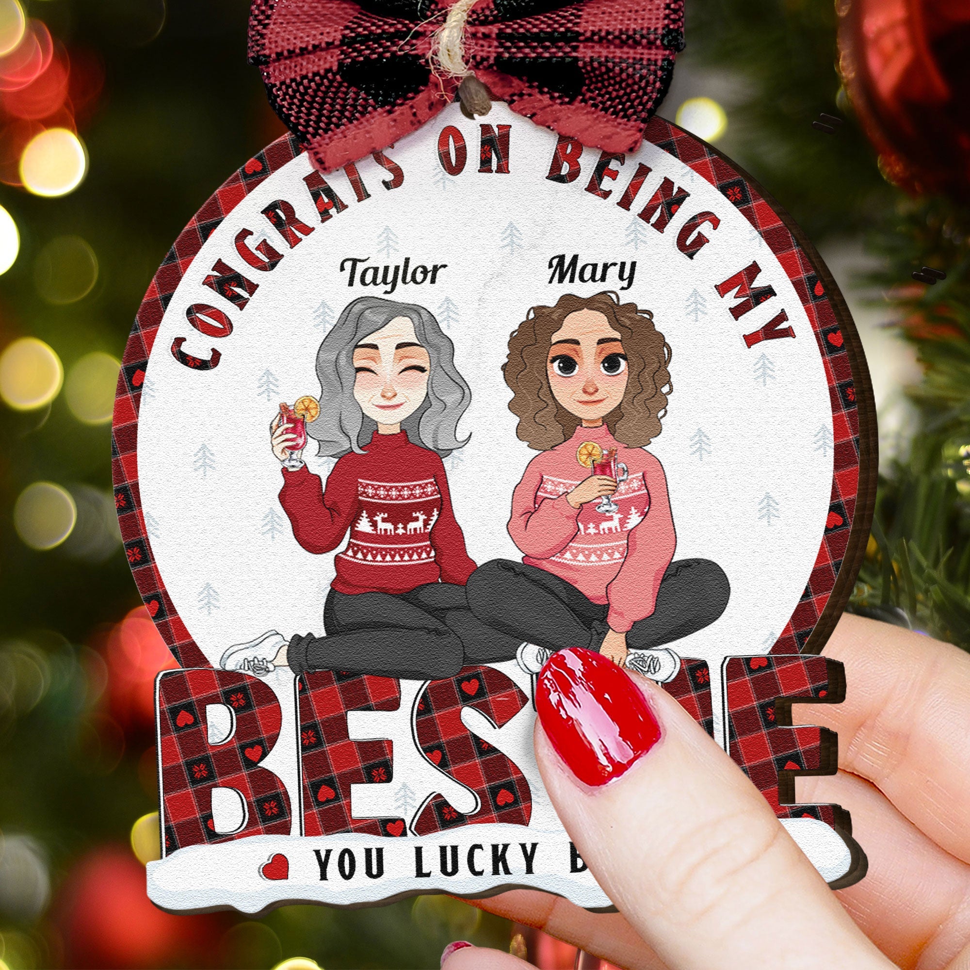 Congrats On Being My Bestie - Personalized Wooden Ornament