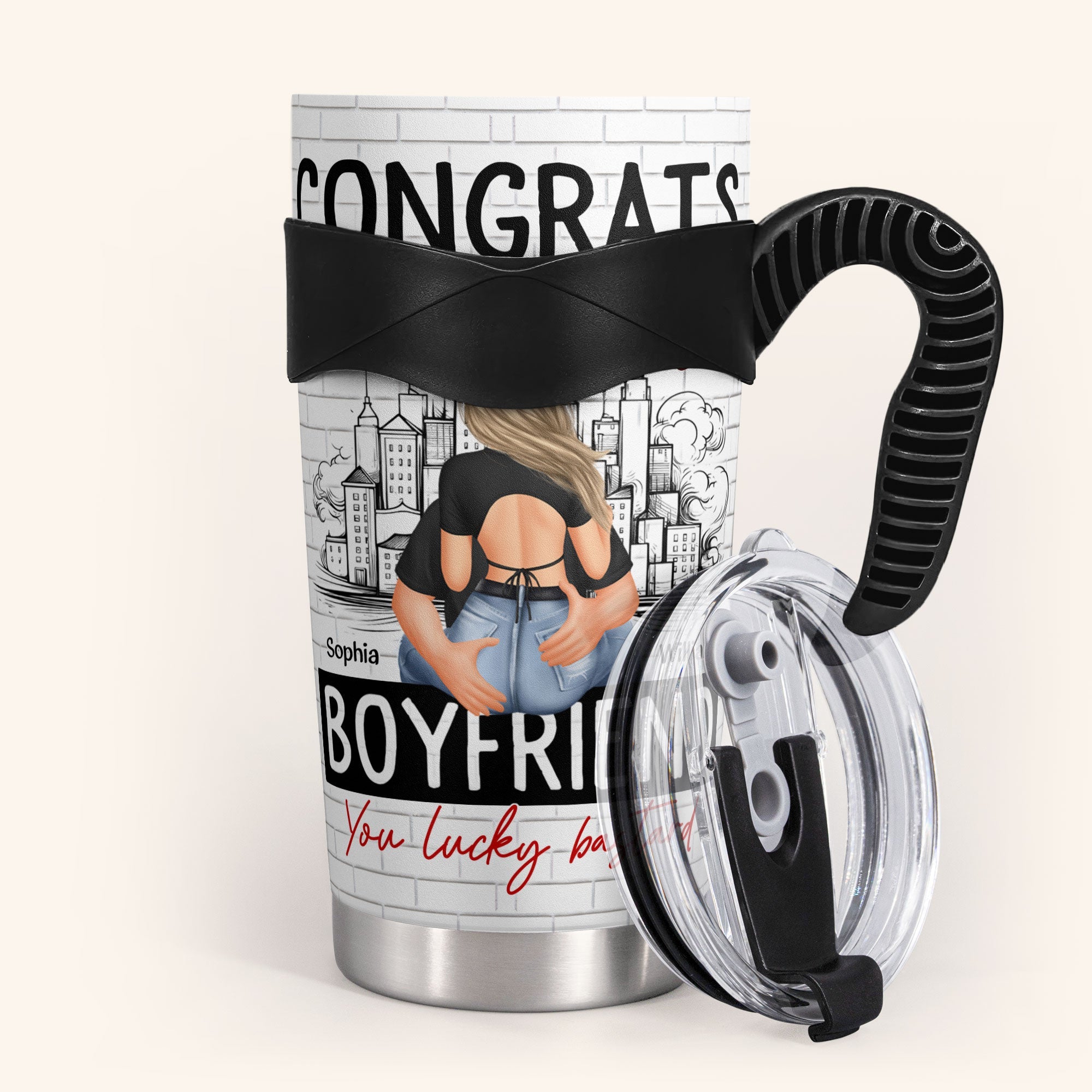 Congrats On Being My Boyfriend - Personalized Tumbler Cup - Anniversary Gifts For Men, Husband, Him, Boyfriend