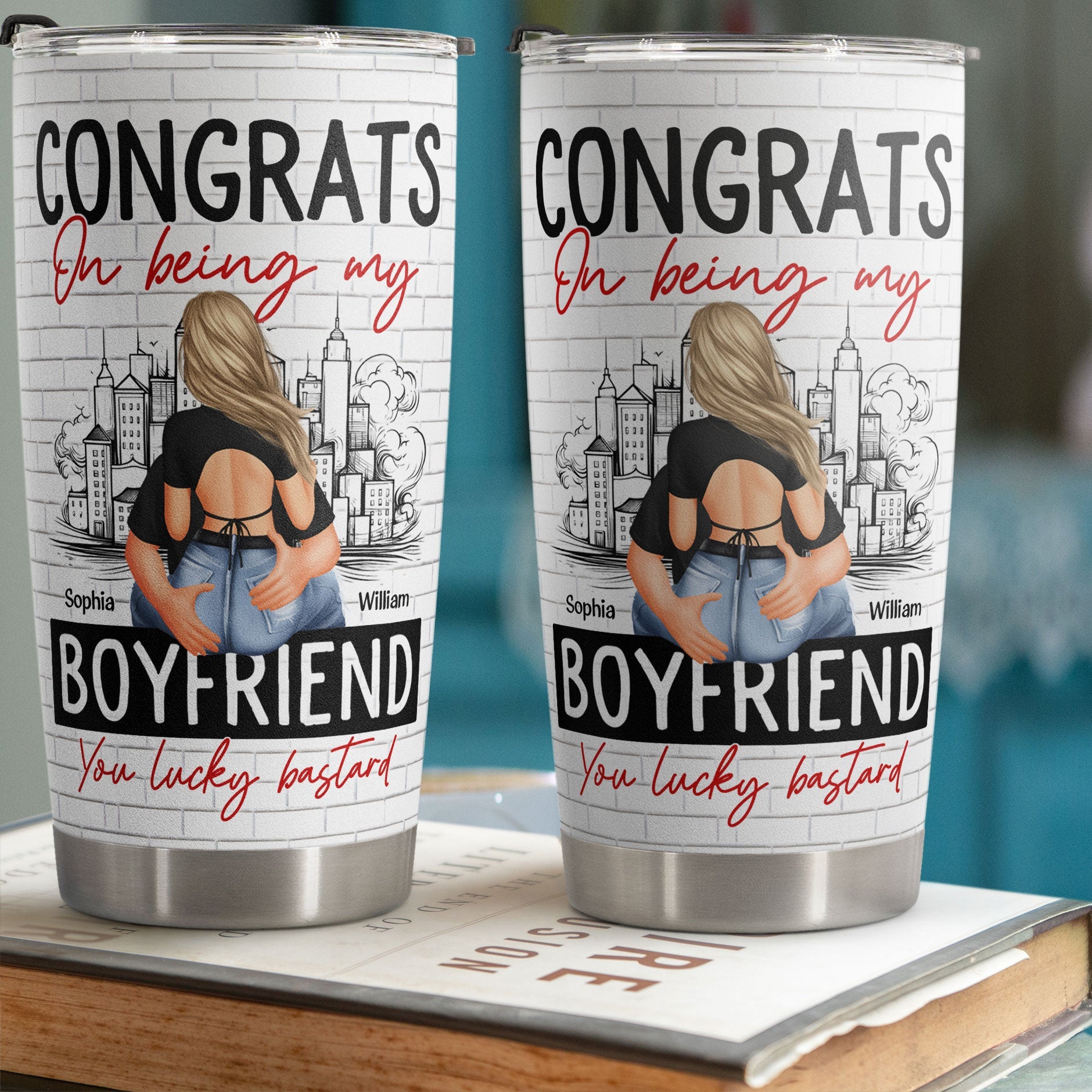 Congrats On Being My Boyfriend - Personalized Tumbler Cup - Anniversary Gifts For Men, Husband, Him, Boyfriend