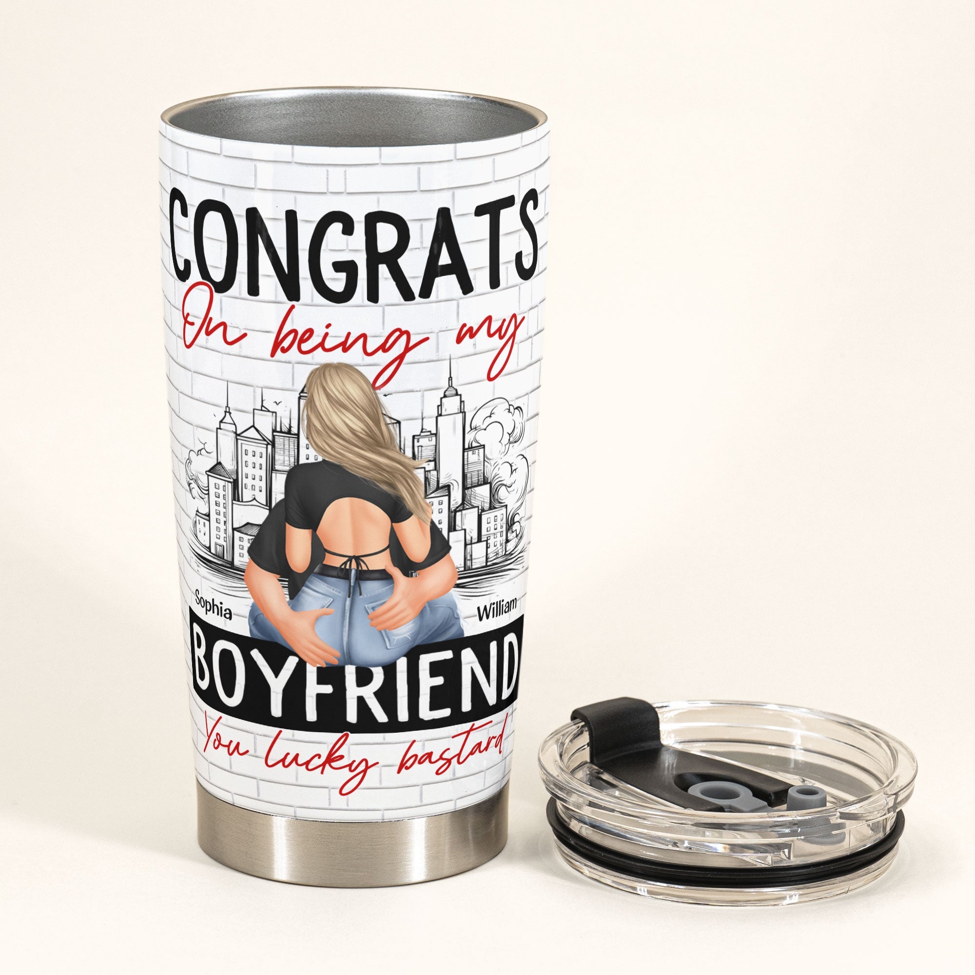 Congrats On Being My Boyfriend - Personalized Tumbler Cup - Anniversary Gifts For Men, Husband, Him, Boyfriend