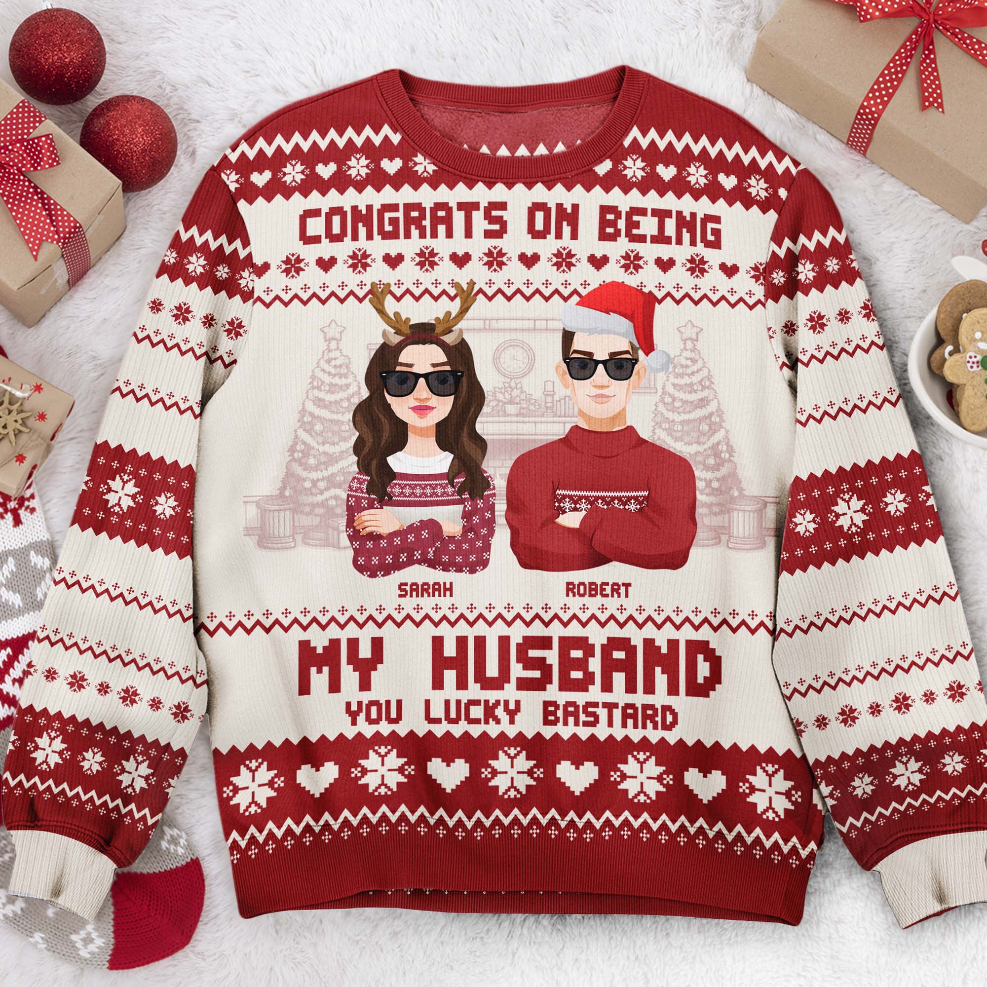 Congrats On Being My Husband Christmas Led Light - Personalized Ugly Sweater