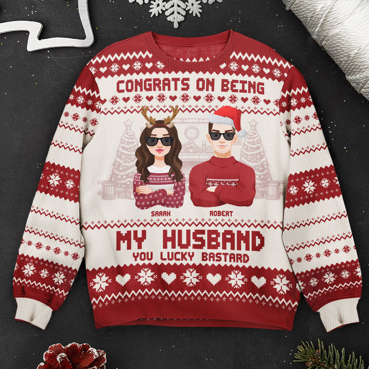 Congrats On Being My Husband Christmas Led Light - Personalized Ugly Sweater