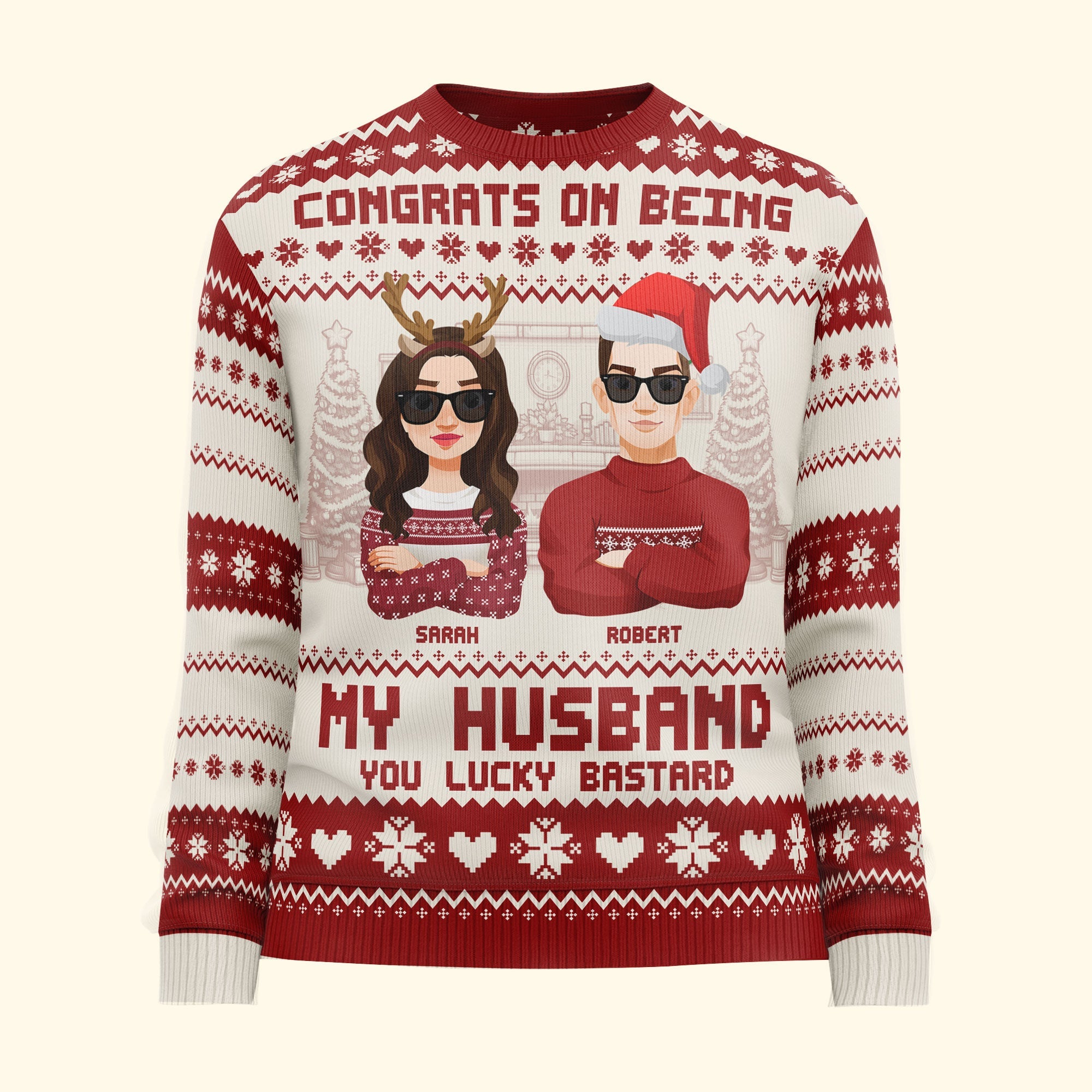 Congrats On Being My Husband Christmas Led Light - Personalized Ugly Sweater