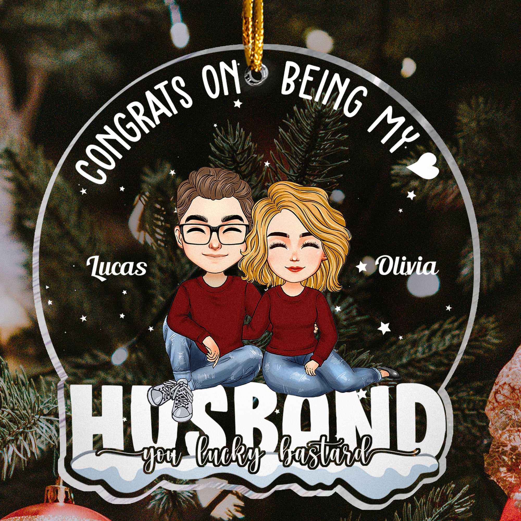 Congrats On Being My Husband - Personalized Love Shaped Acrylic Ornament