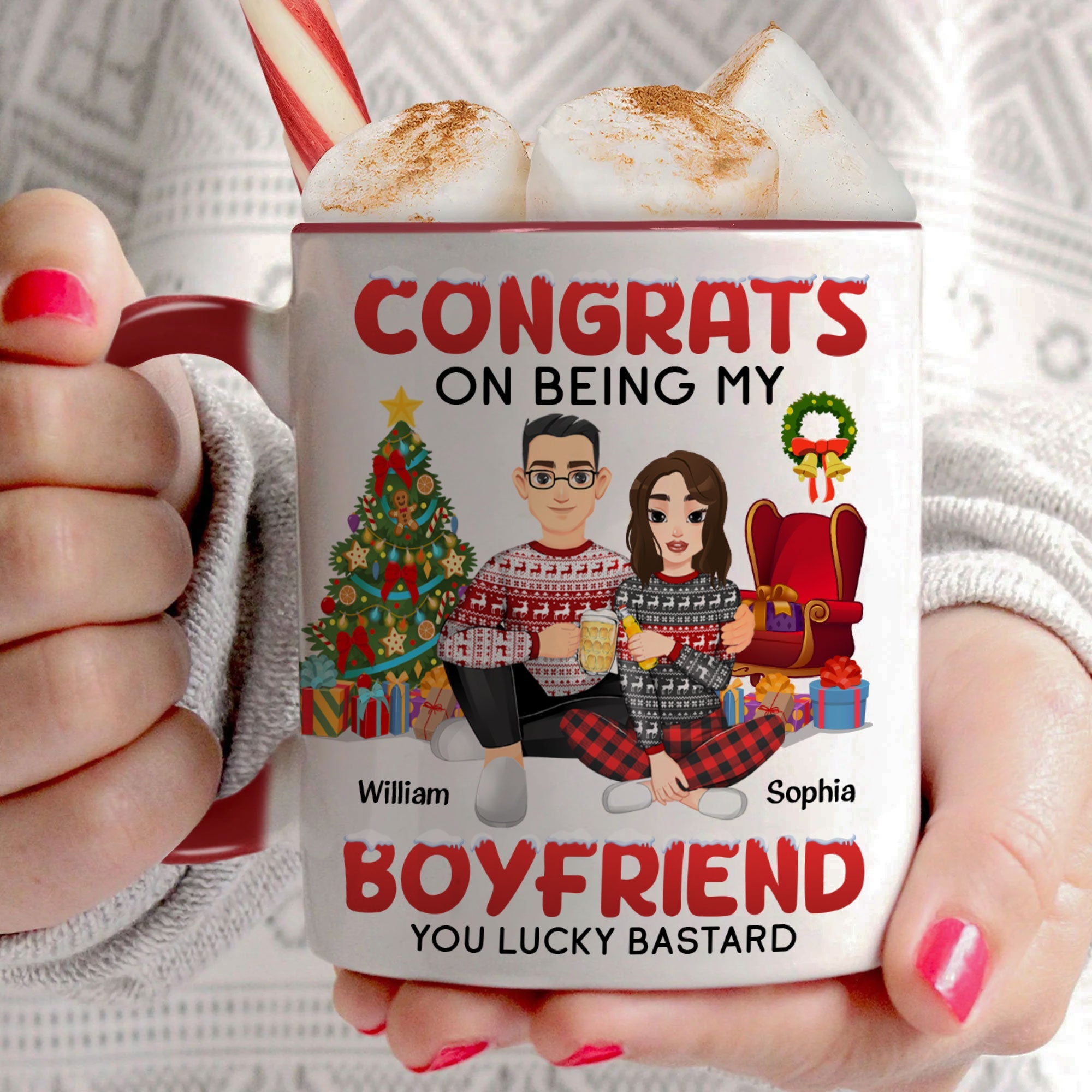 Congrats On Being My Boyfriend You Lucky Bastard Christmas - Personalized Accent Mug