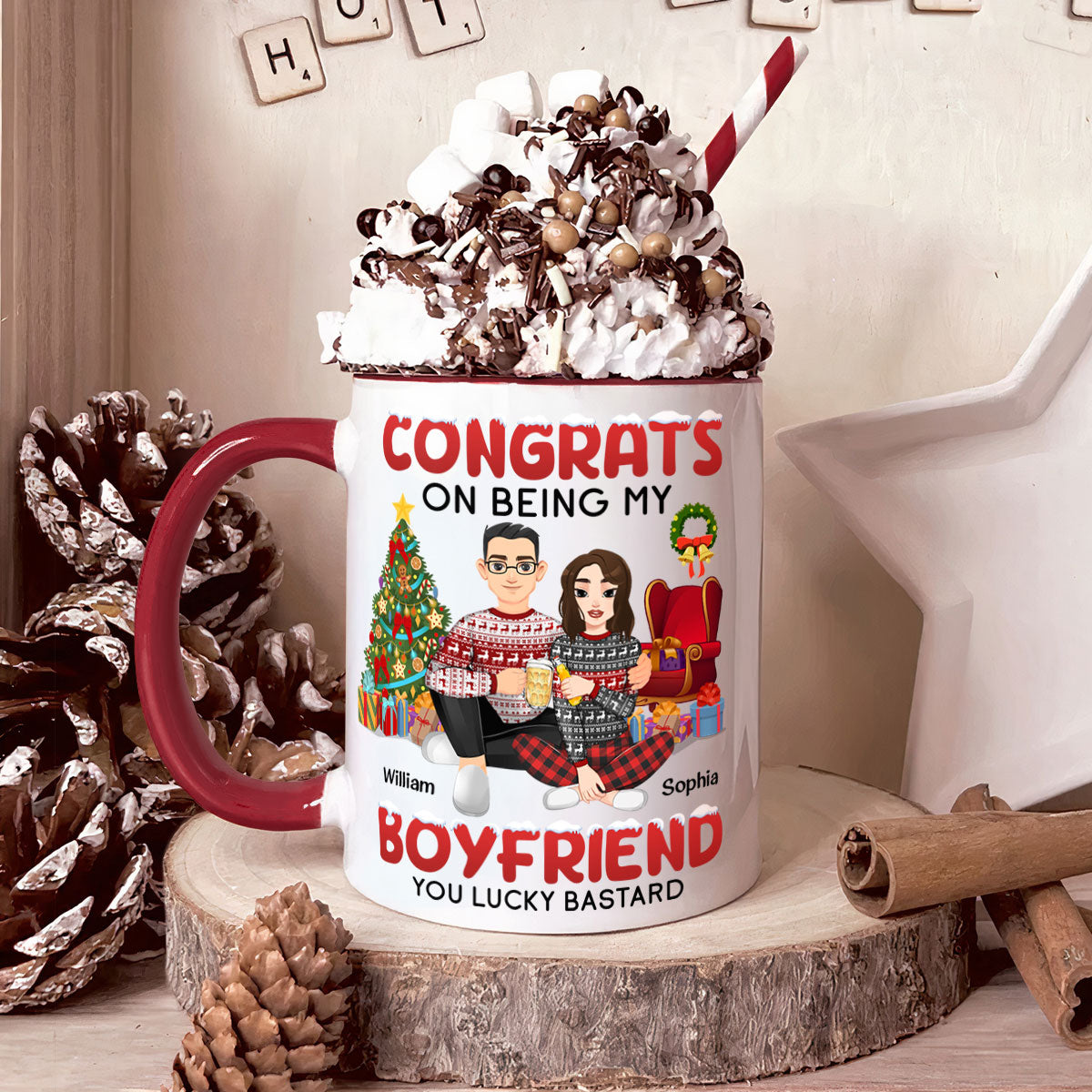 Congrats On Being My Boyfriend You Lucky Bastard Christmas - Personalized Accent Mug