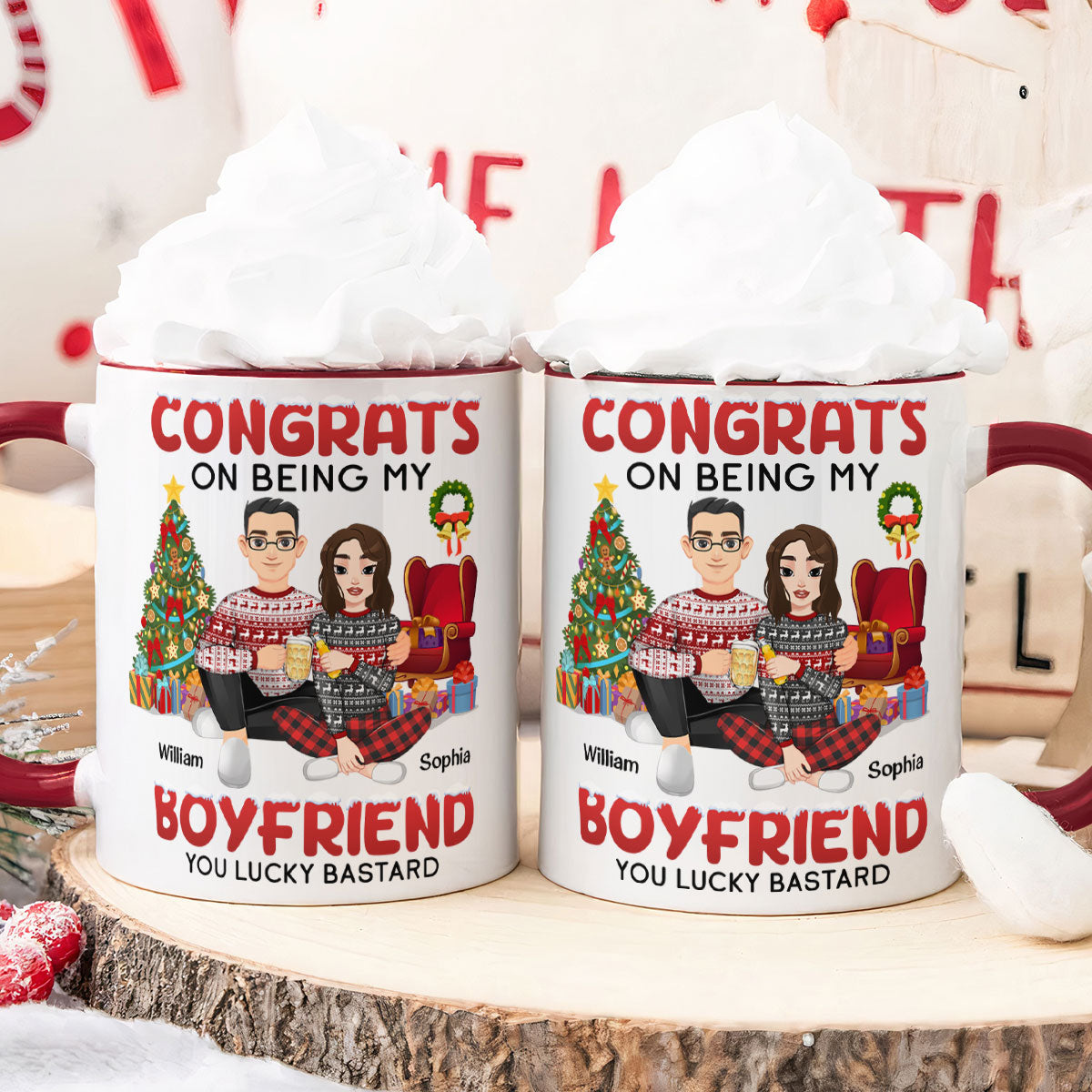 Congrats On Being My Boyfriend You Lucky Bastard Christmas - Personalized Accent Mug