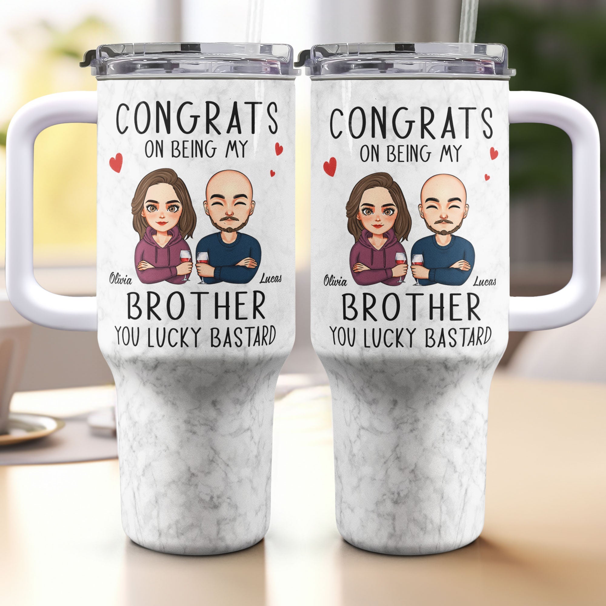 Congrats On Being My Sibling - Personalized 40oz Tumbler With Straw