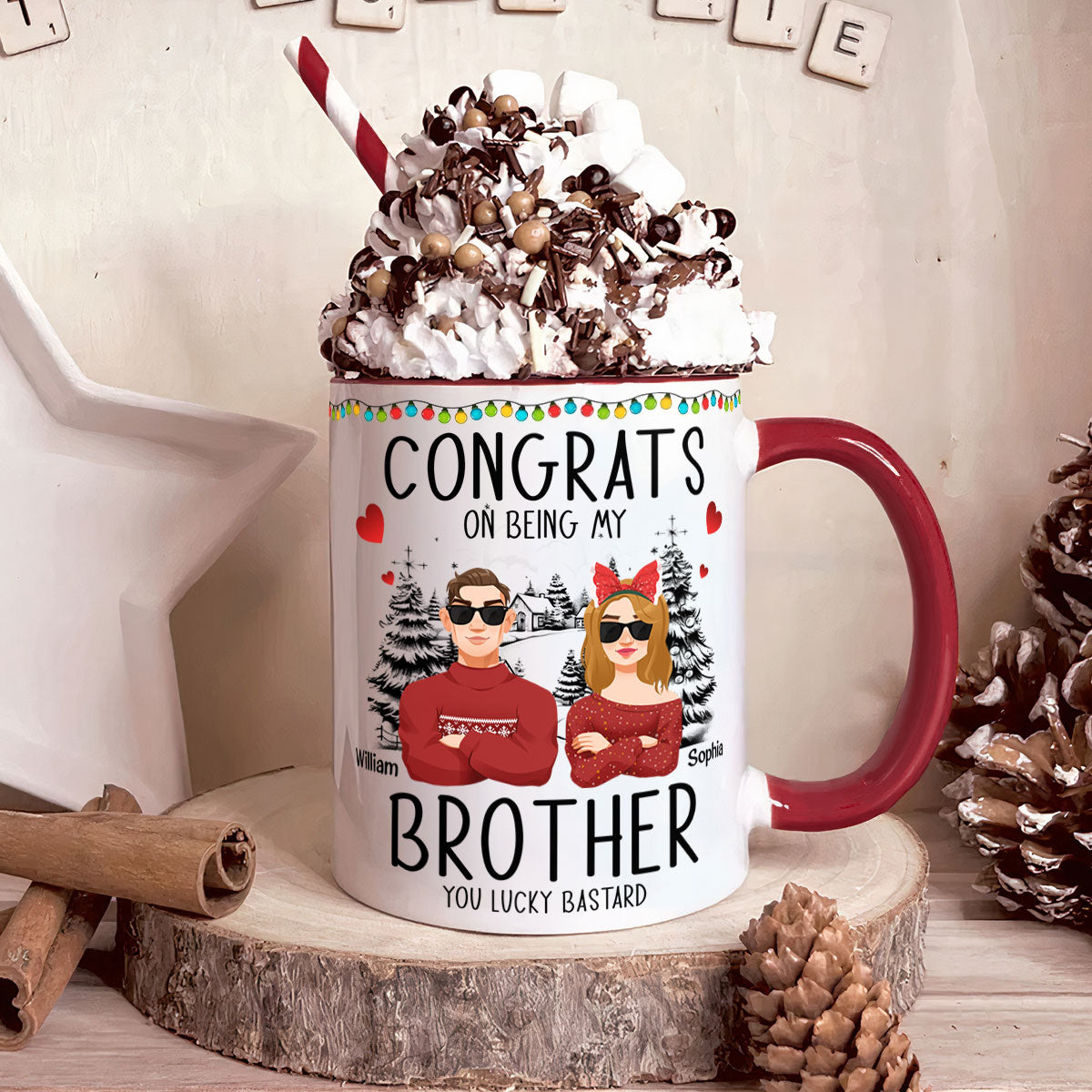 Congrats On Being My Sibling - Personalized Accent Mug