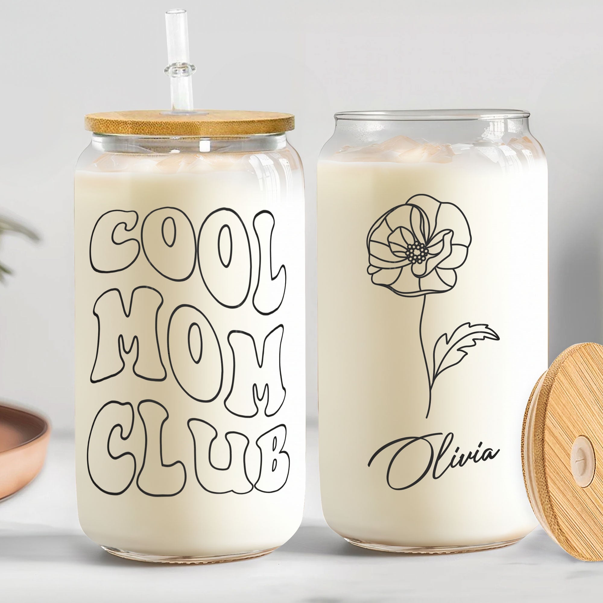 Cool Mom Club Custom Birthflower Gift For Mom - Personalized Clear Glass Cup