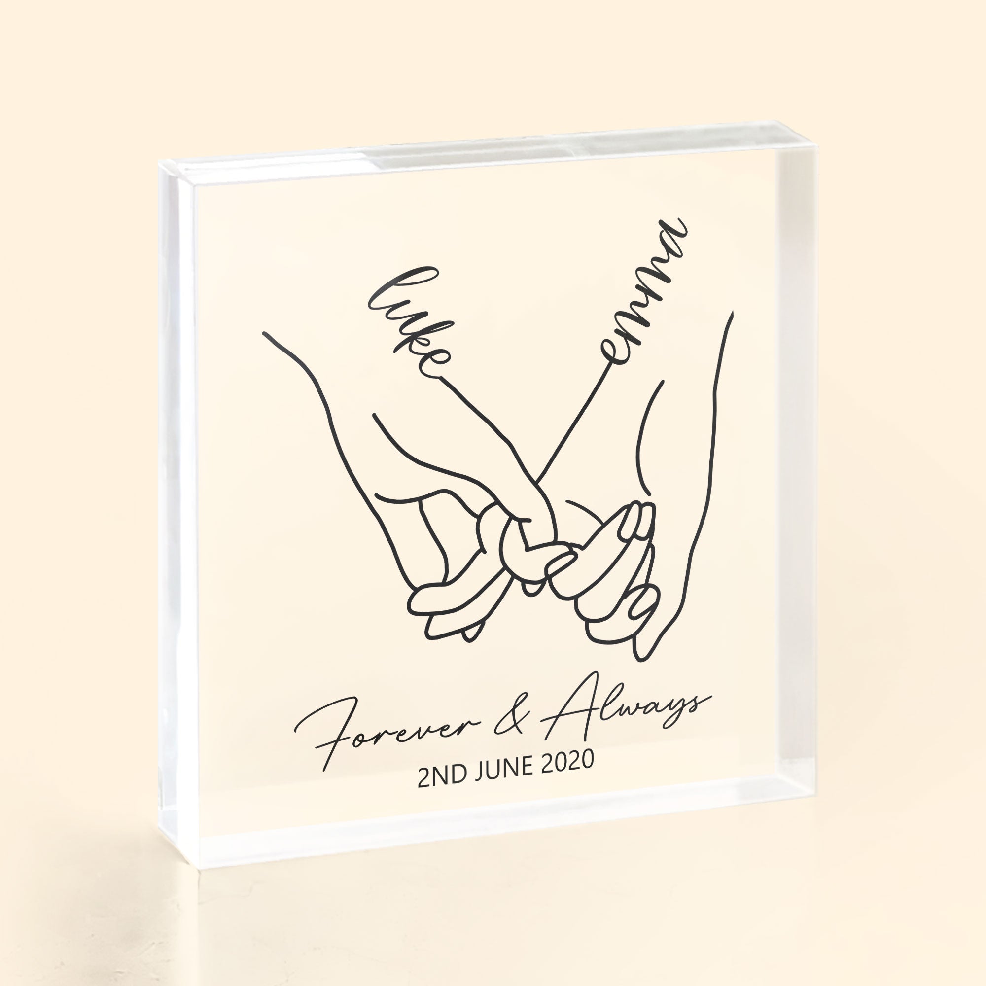 Couple Gifts - Holding Hand  - Personalized Square Acrylic Plaque