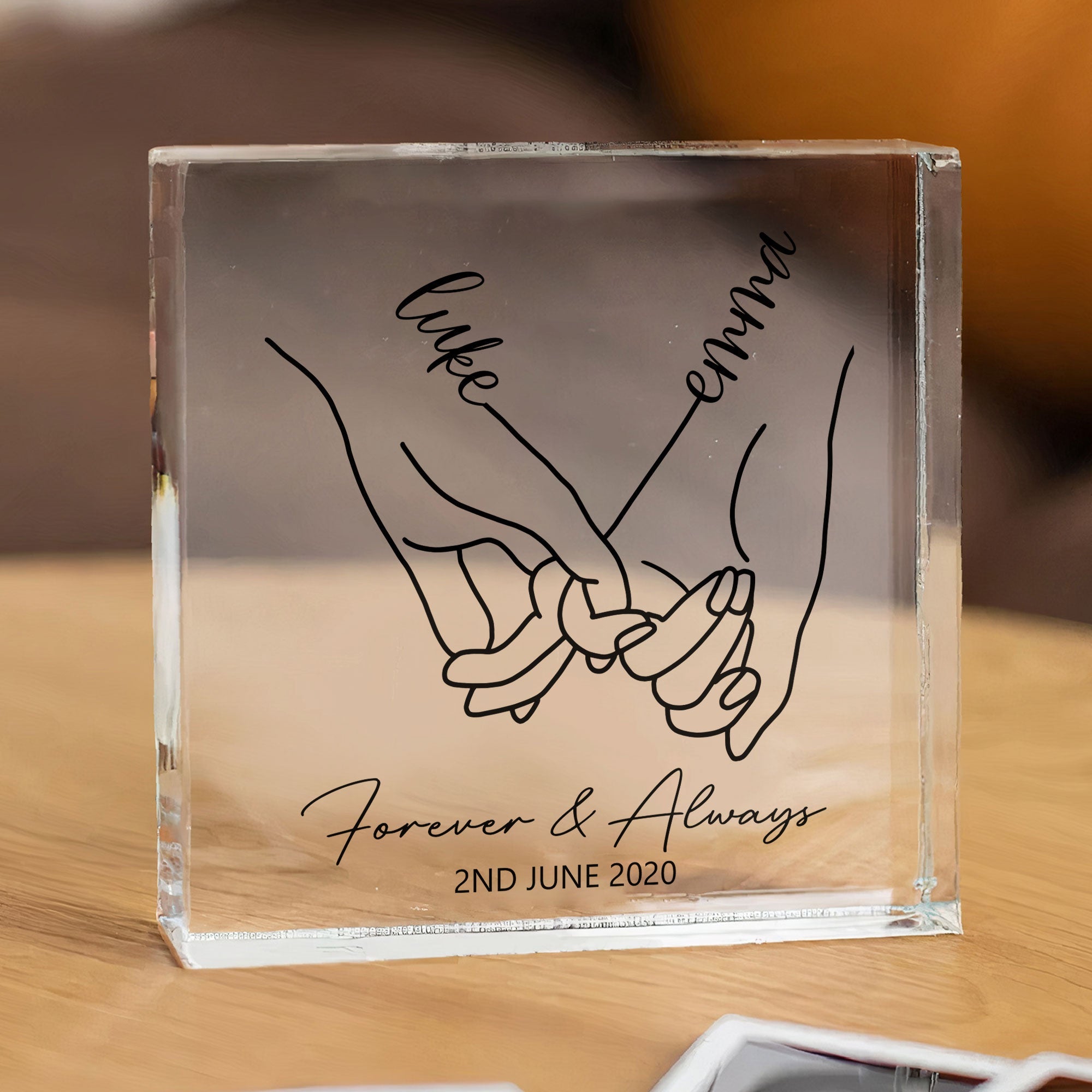 Couple Gifts - Holding Hand  - Personalized Square Acrylic Plaque