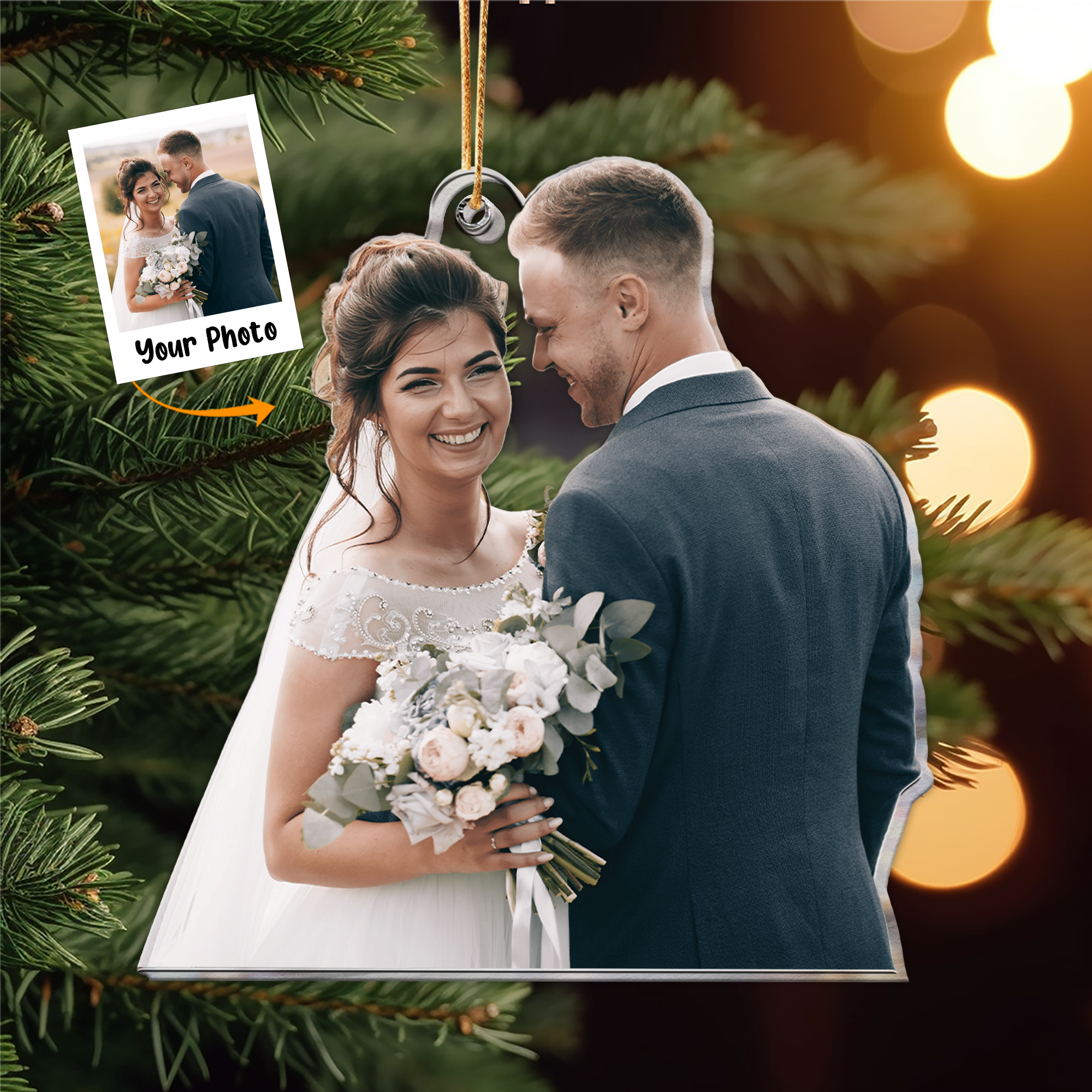 Couple Wedding - Personalized Acrylic Photo Ornament For Christmas